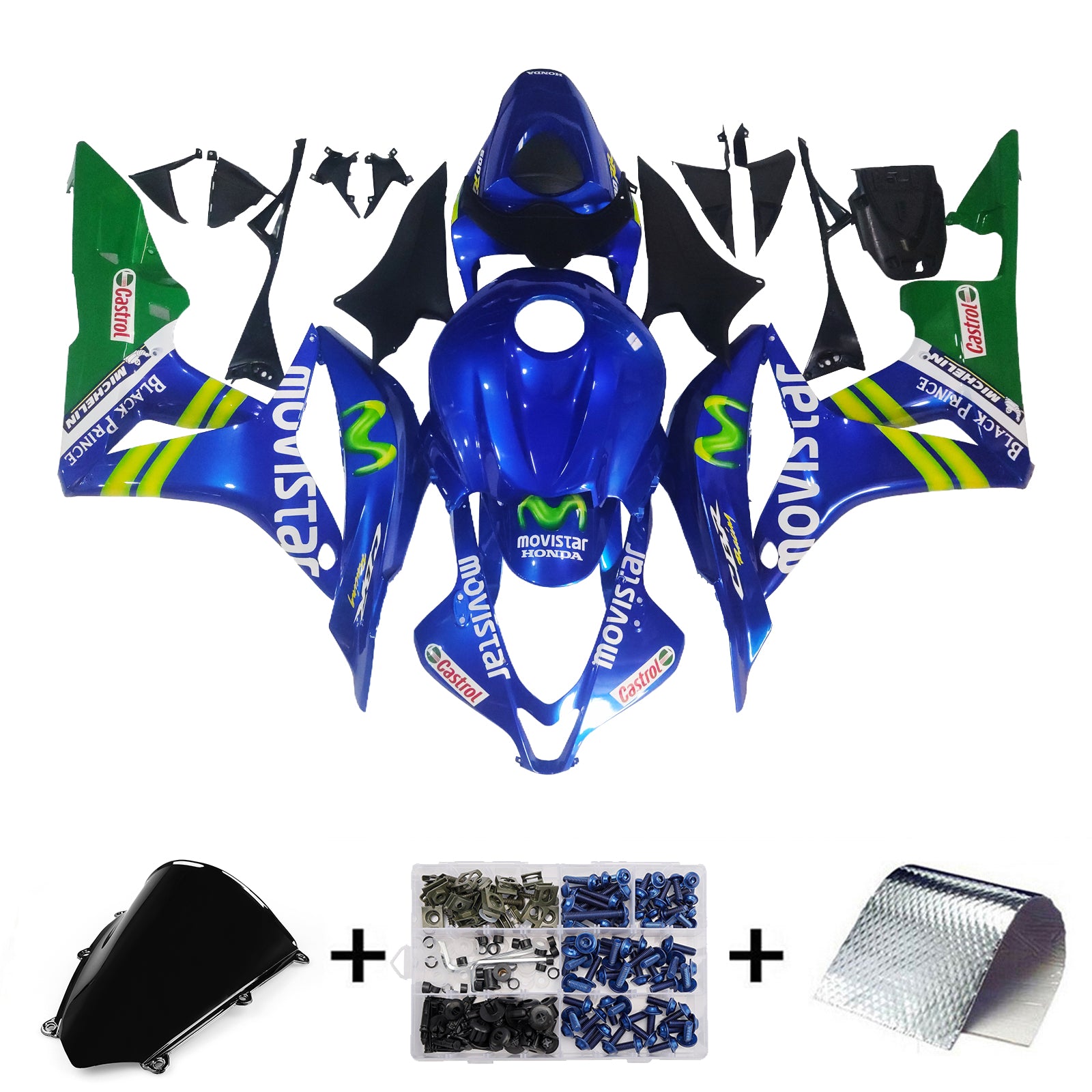Amotopart Fairing 2007-2008 Honda CBR 600 RR Blue in Green Movistar generic