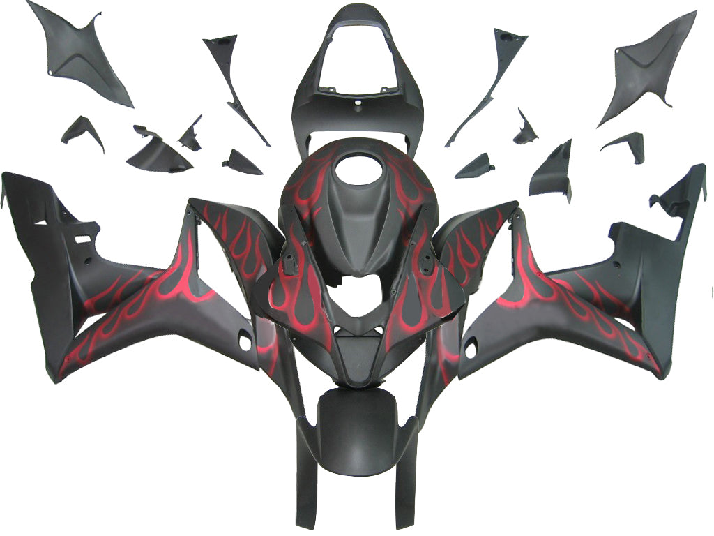Amotopart stroomlijnkappen 2007-2008 Honda CBR 600 RR matzwart en rode vlam CBR generiek