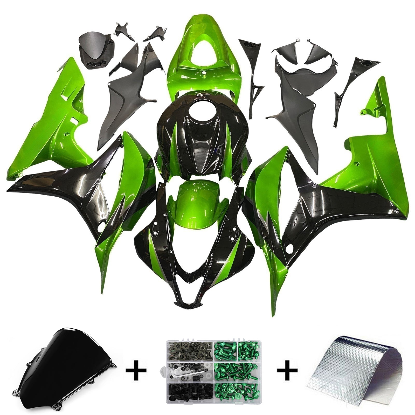 Carenados Amotopart 2007-2008 Honda CBR 600 RR Metálico Negro y Verde Honda Generic