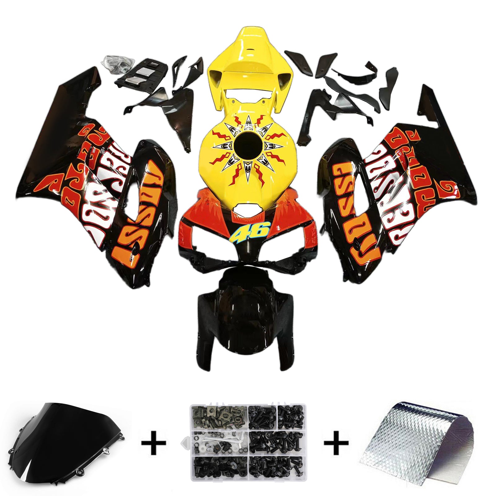 Amotopart Stroomlijnkappen 2004-2005 Honda CBR 1000 RR Zwart Geel Valentino Rossi Generiek