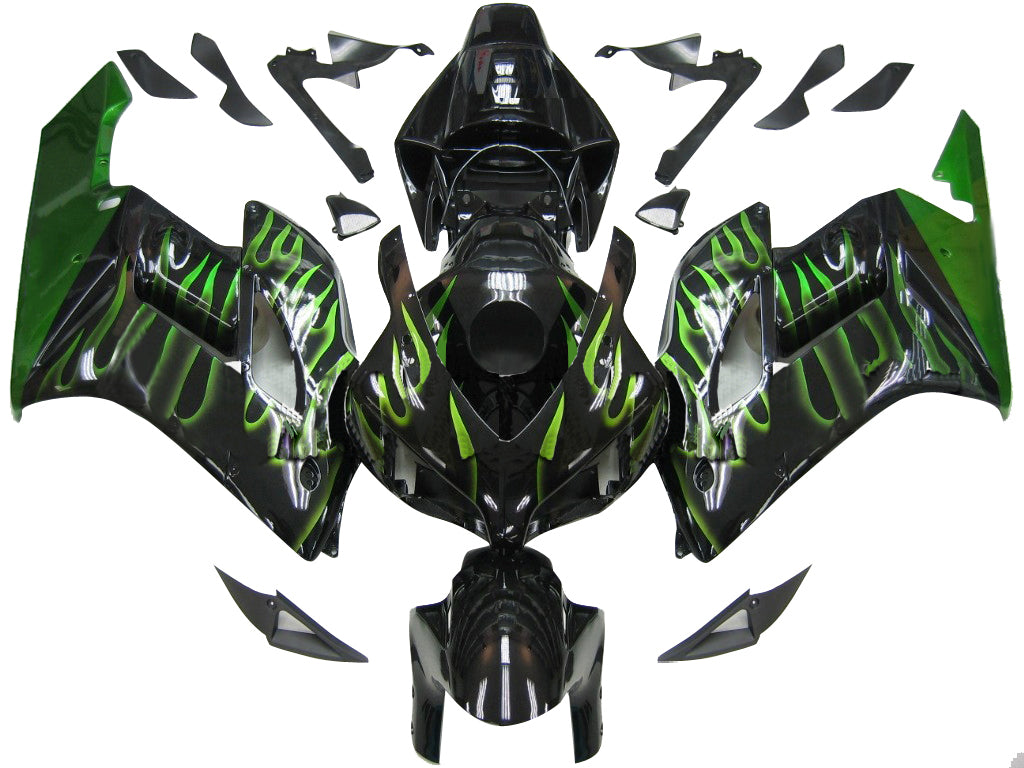 Carénages Amotopart 2004-2005 Honda CBR 1000 RR Black & Green Flame Generic