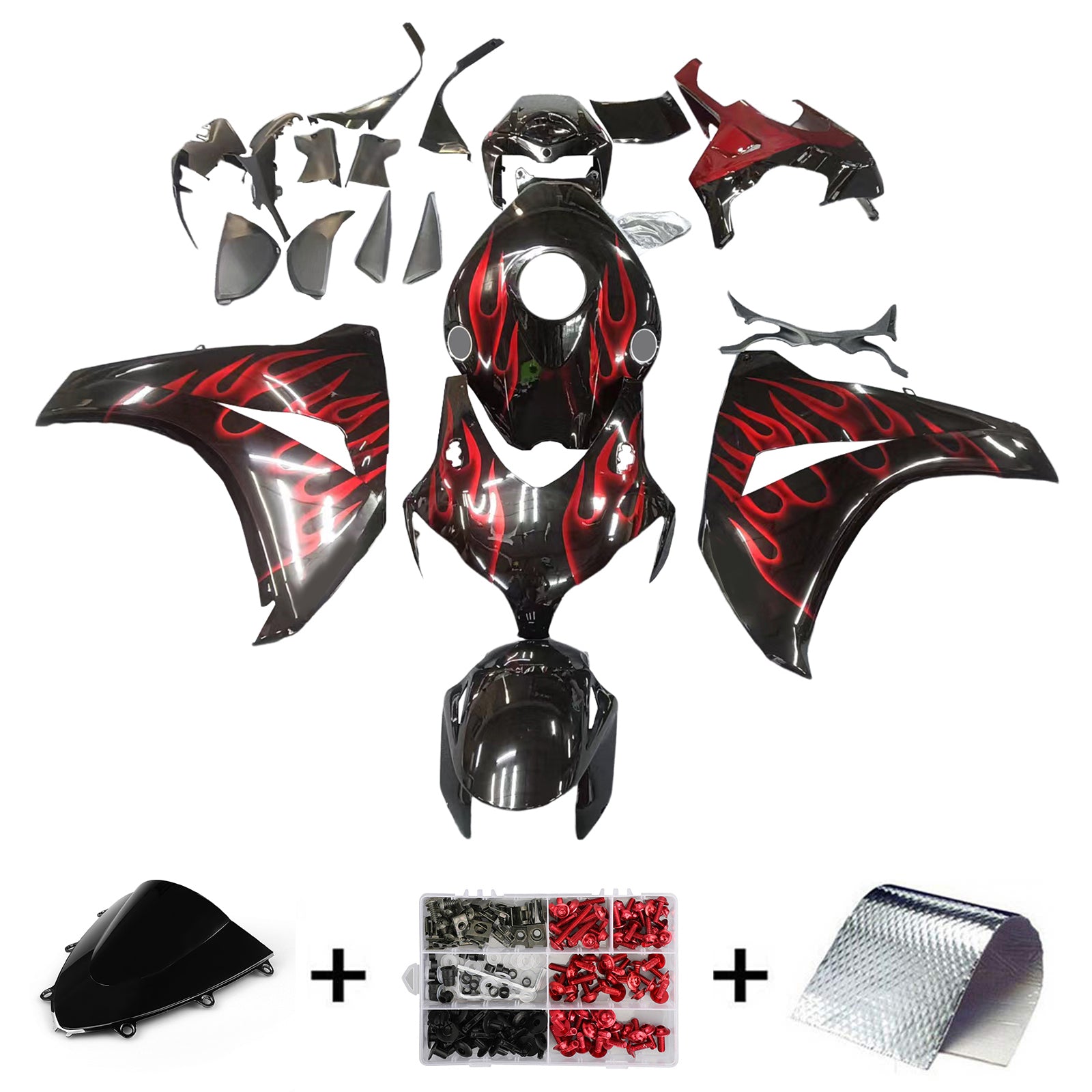 Carenados Amotopart 2008-2011 Honda CBR 1000 RR negro y rojo cereza llama genérico
