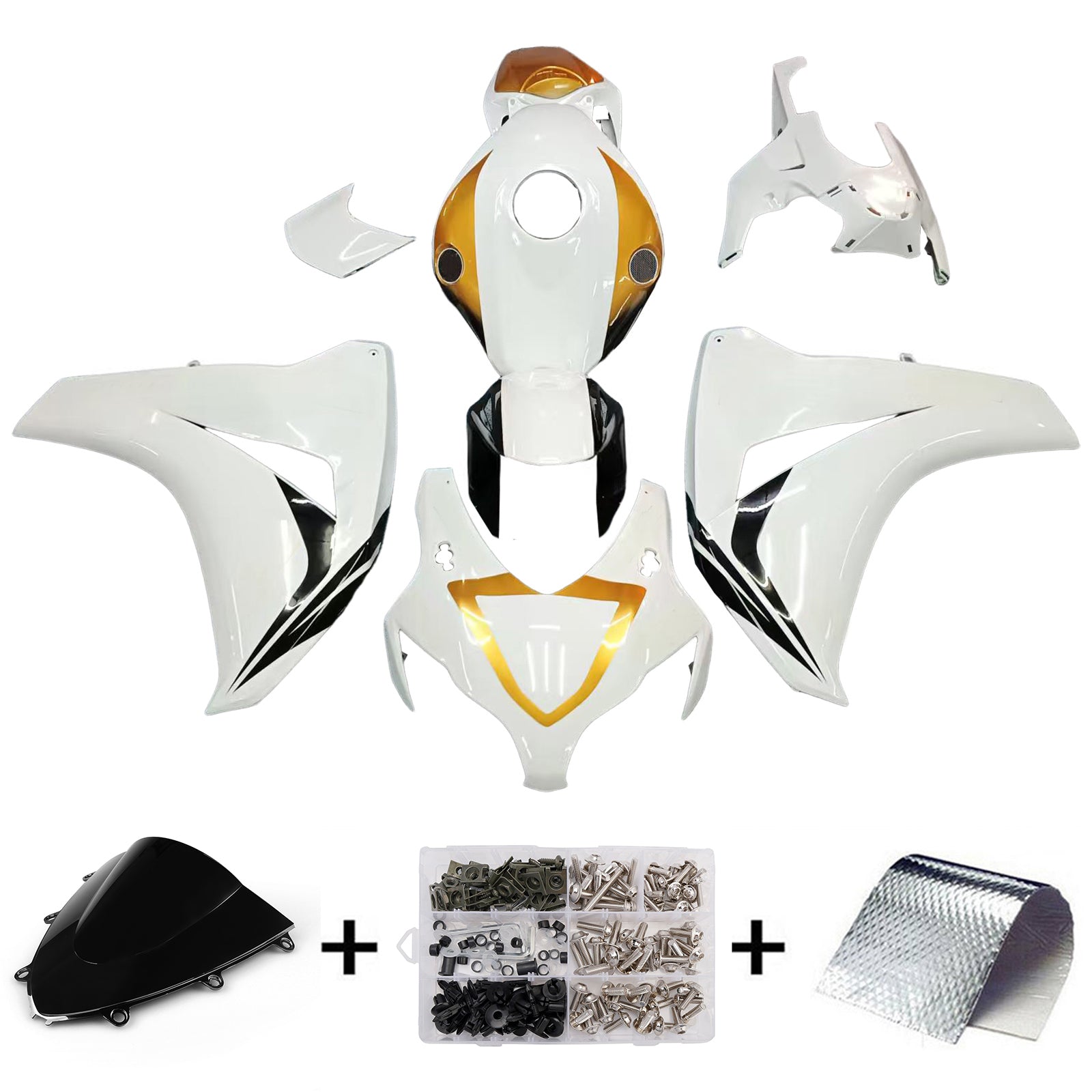 Carénages Amotopart 2008-2011 Honda CBR 1000 RR Blanc & Or Sport-Evo Generic