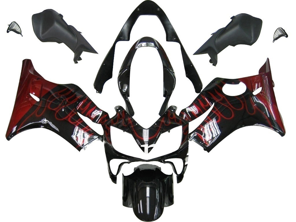 Amotopart stroomlijnkappen 2004-2007 Honda CBR 600 F4i zwart en rode vlam generiek