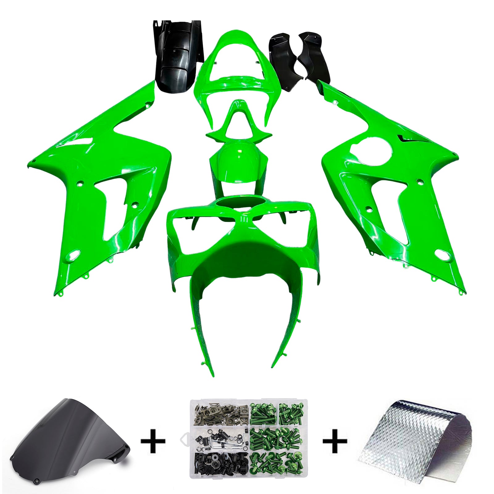 Amotopart Carénages 2003-2004 Kawasaki ZX6R 636 Zelena generična ninja