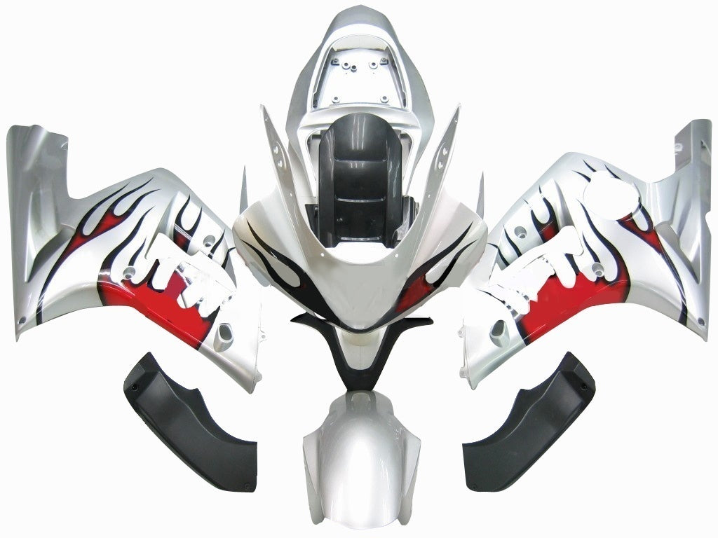 Carénages Amotopart 2003-2004 Kawasaki ZX6R 636 Silver & Red Flame Ninja Generic