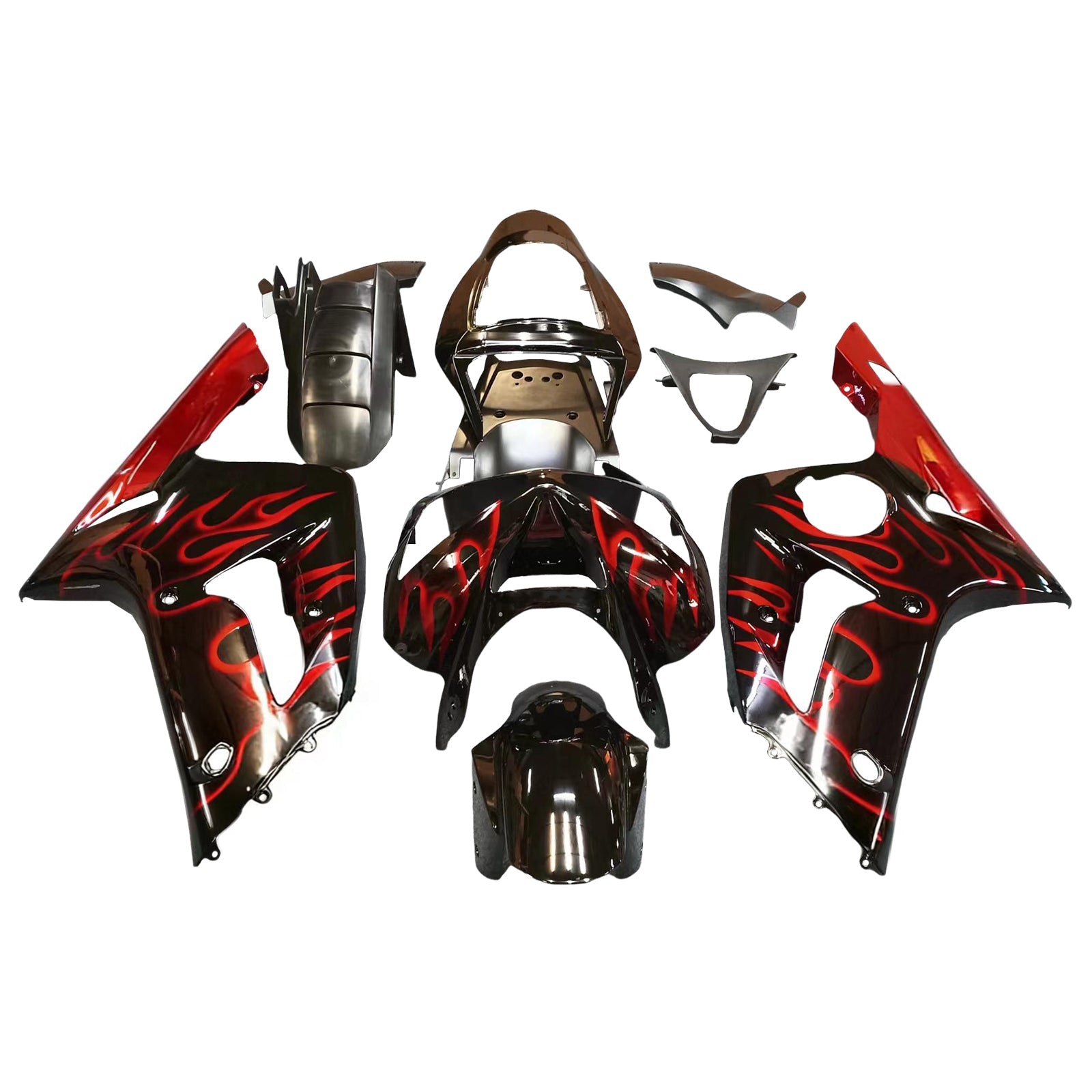 Carénages Amotopart 2003-2004 Kawasaki ZX6R 636 Black & Red Flame ZX6R Generic