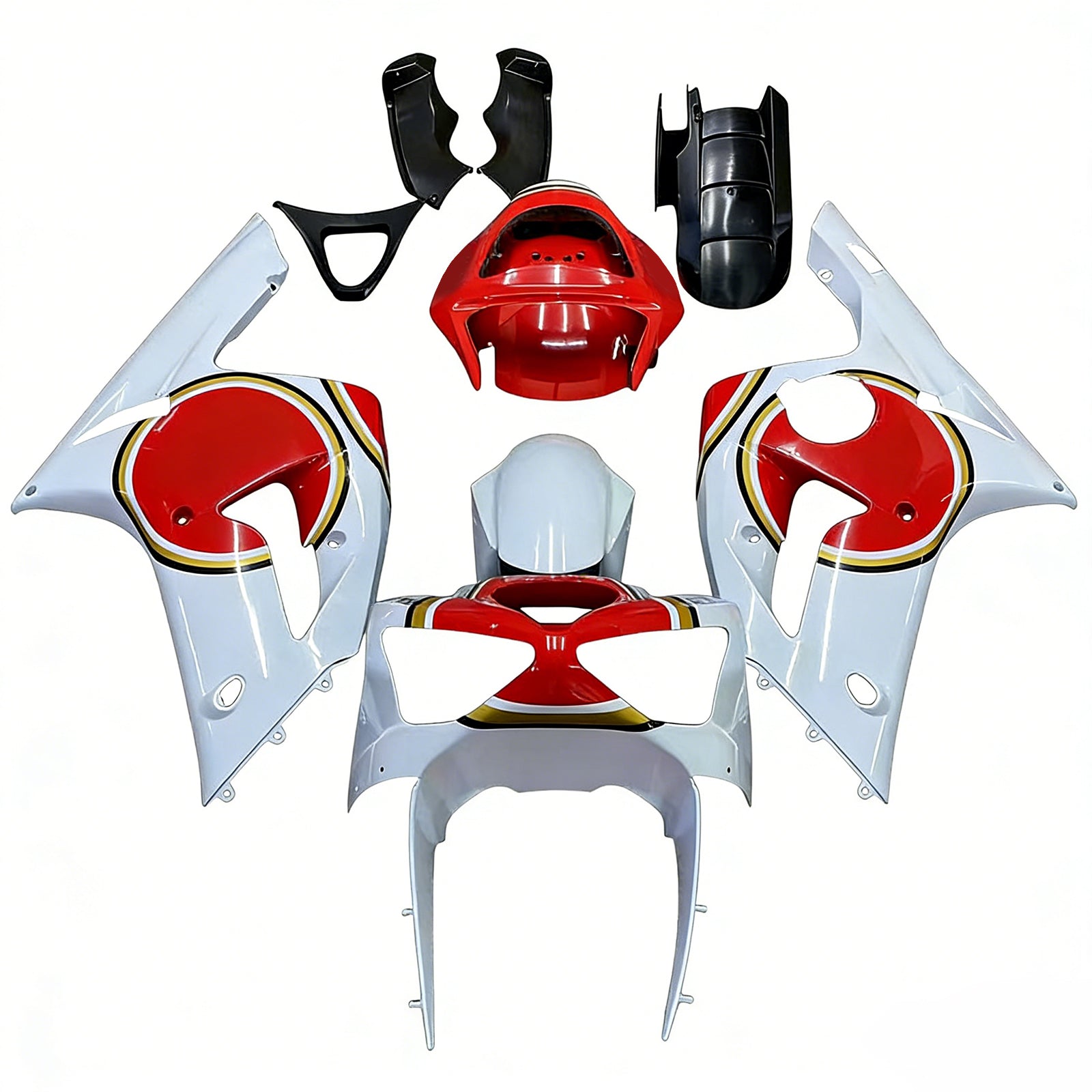 Carénages Amotopart 2003-2004 Kawasaki ZX6R 636 Blanc Rouge Lucky Strike Ninja Generic