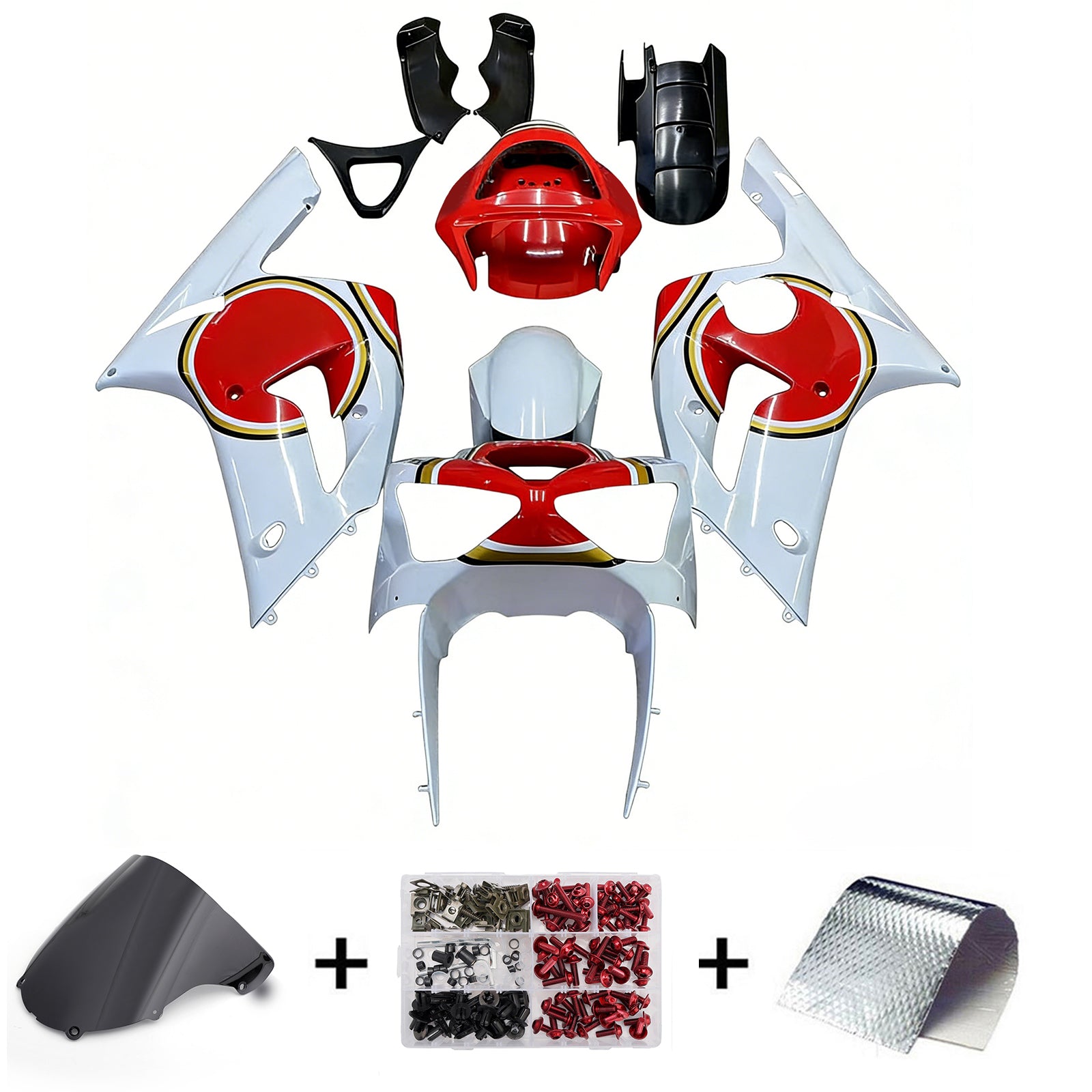 Carénages Amotopart 2003-2004 Kawasaki ZX6R 636 Blanc Rouge Lucky Strike Ninja Generic