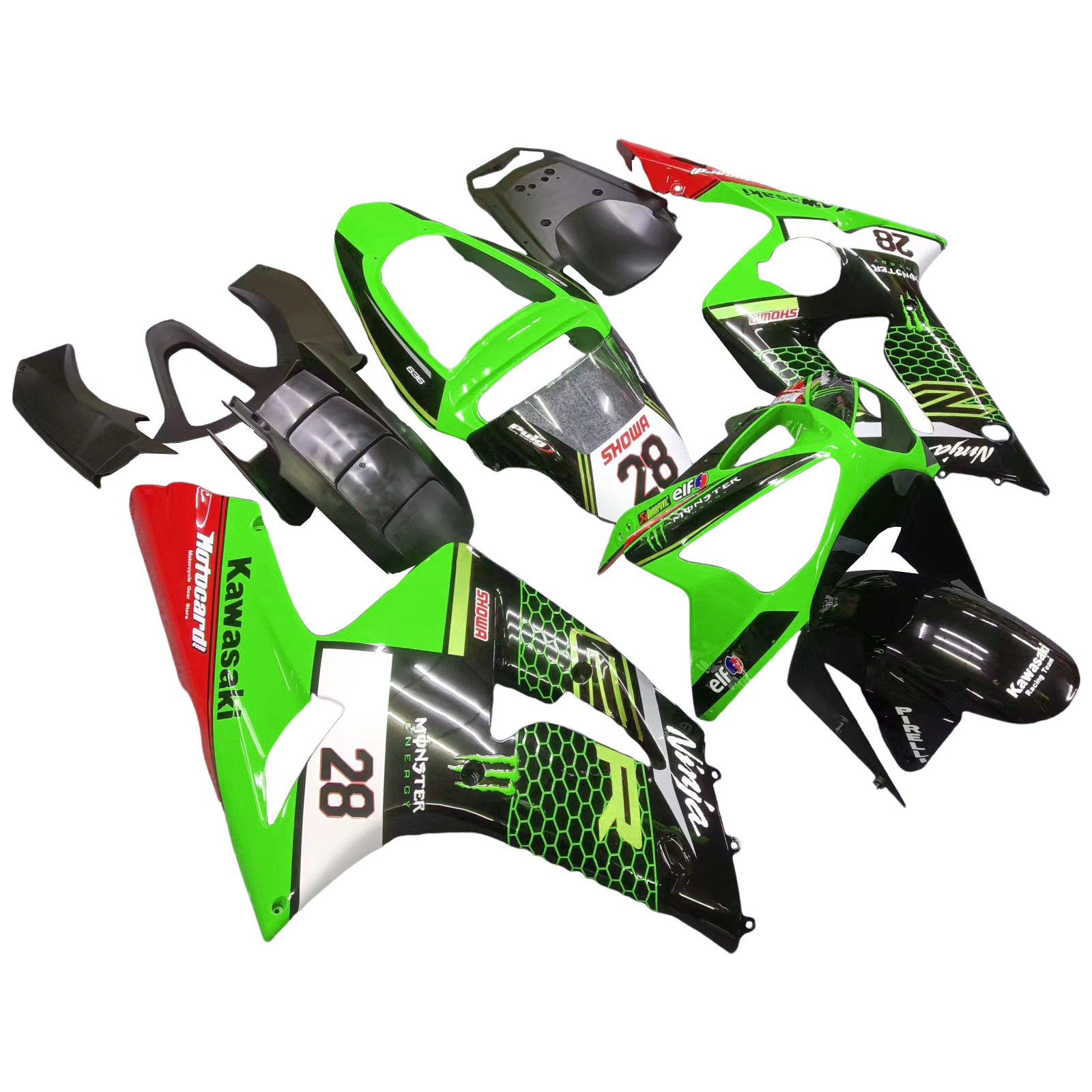 Amotopart Kawasaki ZX6R 636 2003-2004 Kit Carénage Carrosserie Plastique ABS