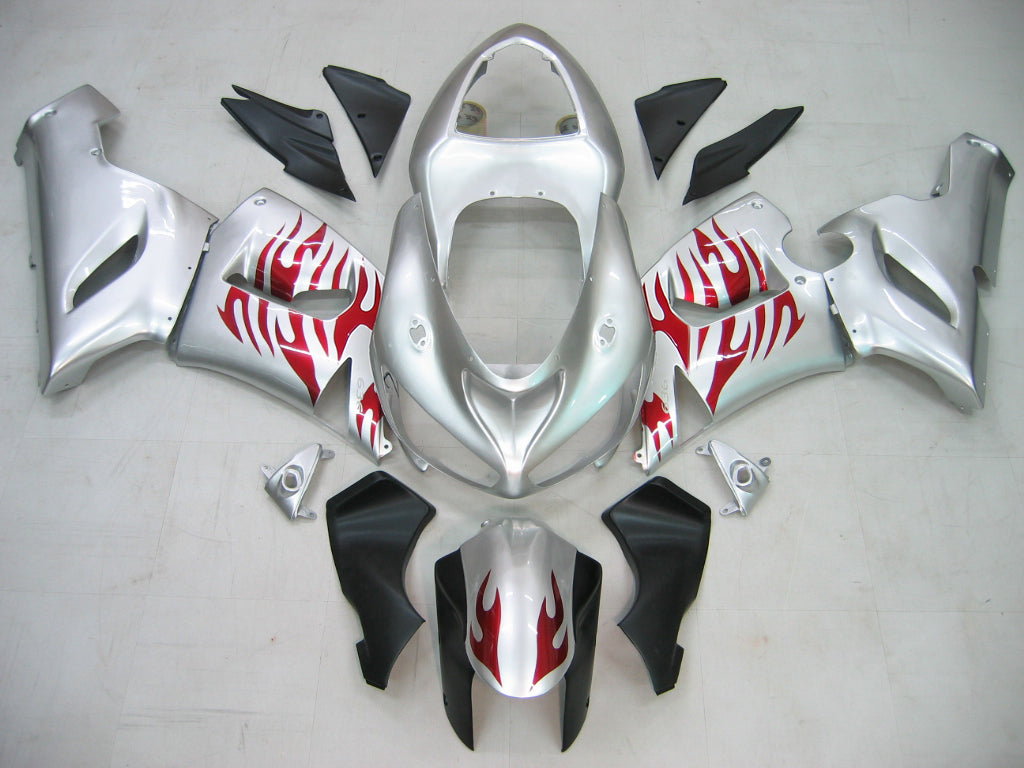 Carénages Amotopart 2005-2006 Kawasaki ZX6R 636 Silver & Red Flame Ninja Generic
