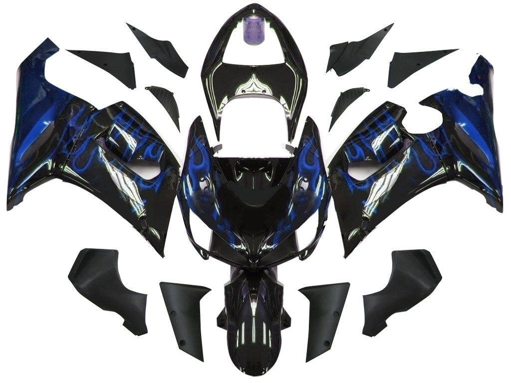 Carénages Amotopart 2005-2006 Kawasaki ZX6R 636 Black & Blue Flame Ninja Generic