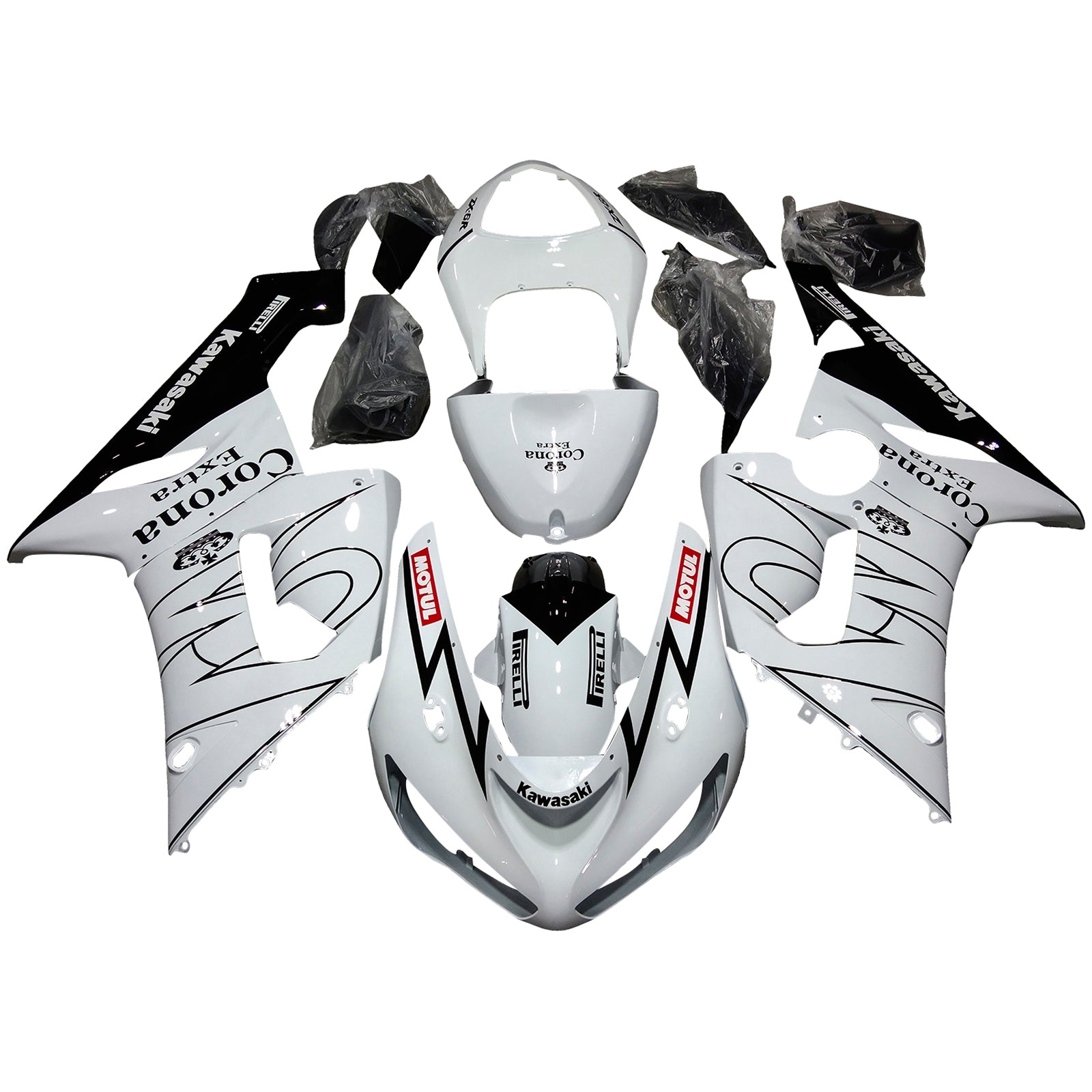 Carénages Amotopart 2005-2006 Kawasaki ZX6R 636 Blanc Noir Corona Generic