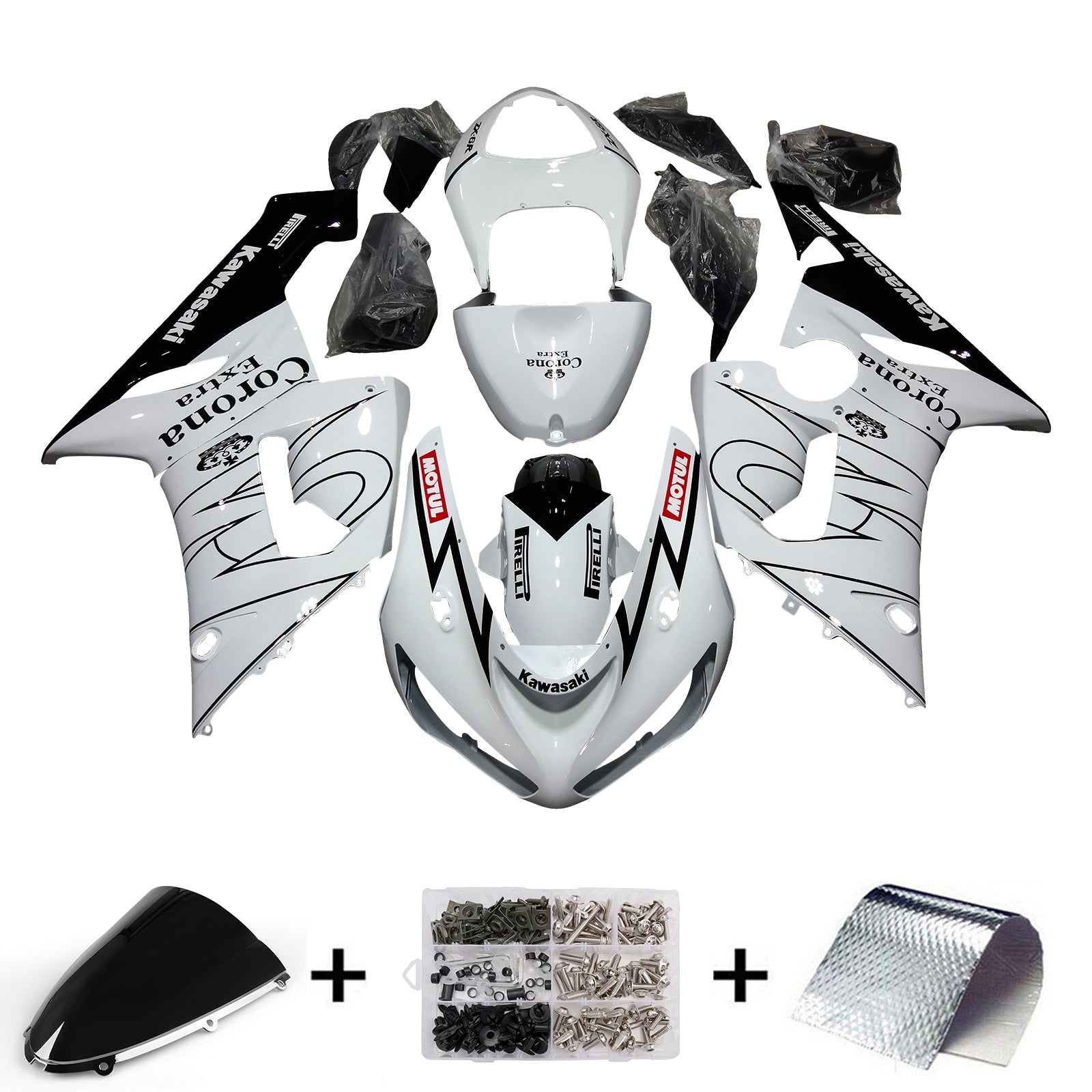 Carénages Amotopart 2005-2006 Kawasaki ZX6R 636 Blanc Noir Corona Generic