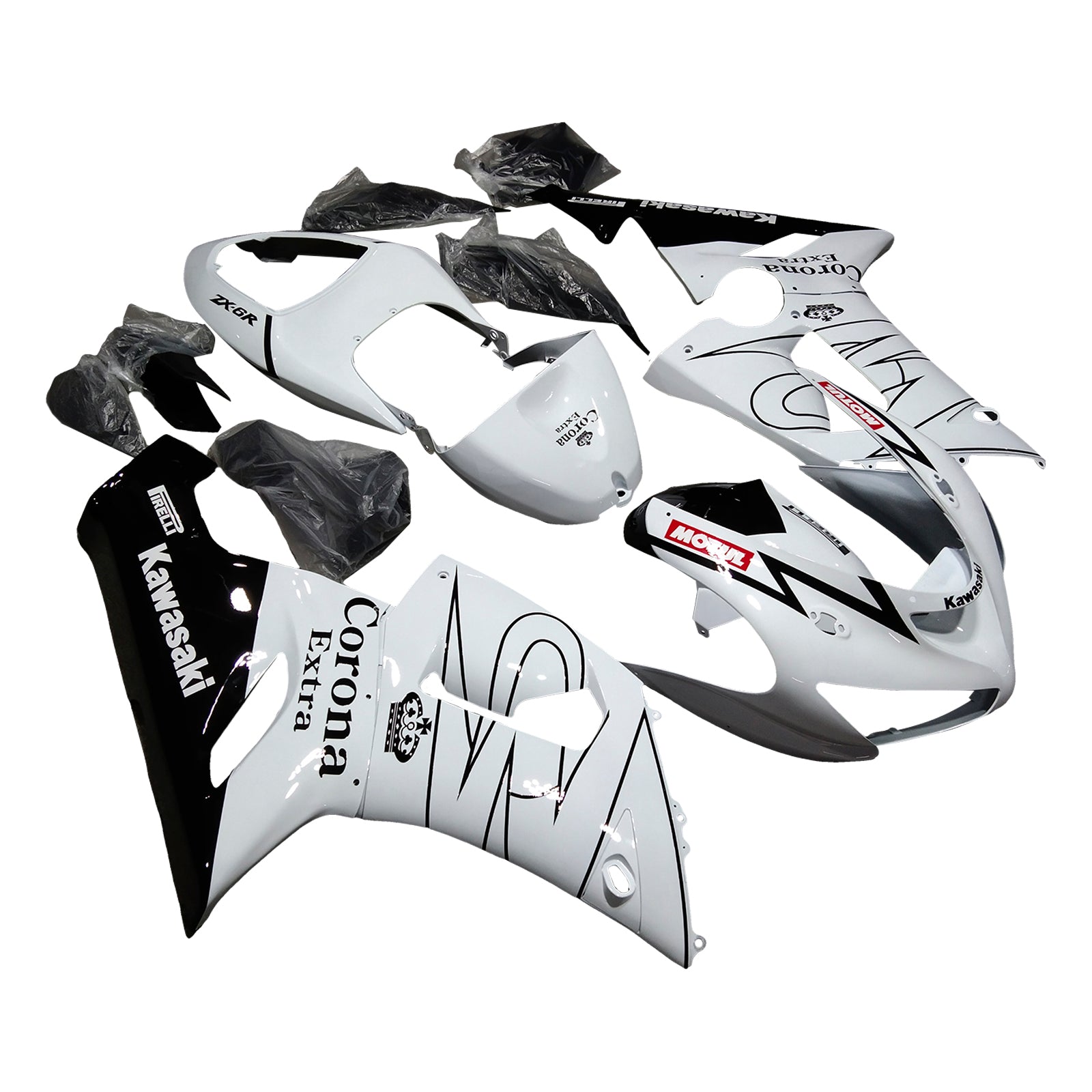 Carénages Amotopart 2005-2006 Kawasaki ZX6R 636 Blanc Noir Corona Generic