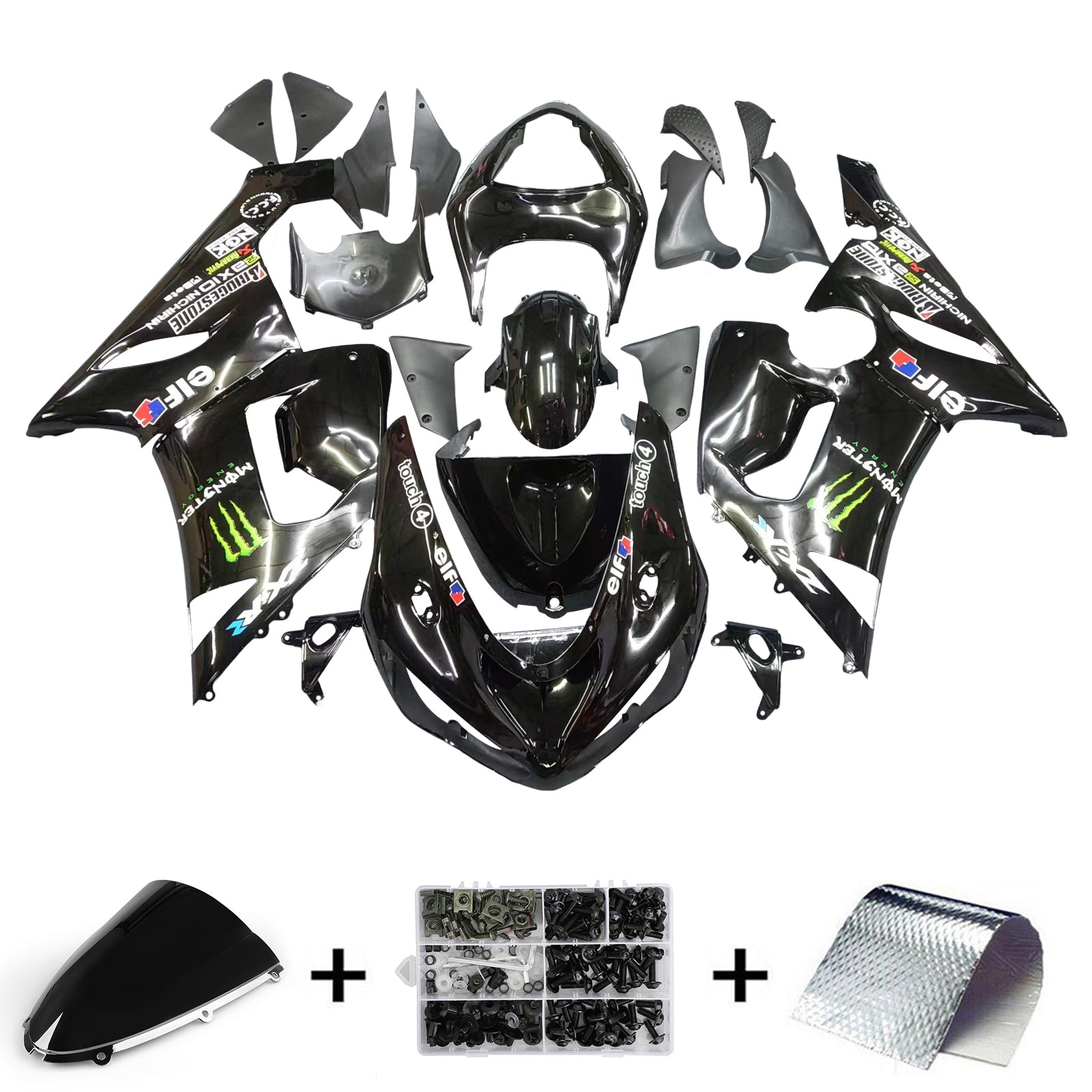 Amotopart Kawasaki ZX6R 636 2005-2006 Kit Carénage Carrosserie Plastique ABS