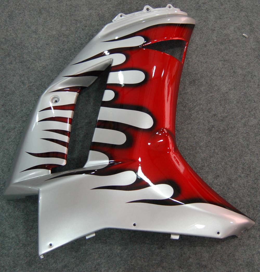 Carénages Amotopart 2007-2008 Kawasaki ZX6R ZX636 Silver & Red Flame ZX6R Generic