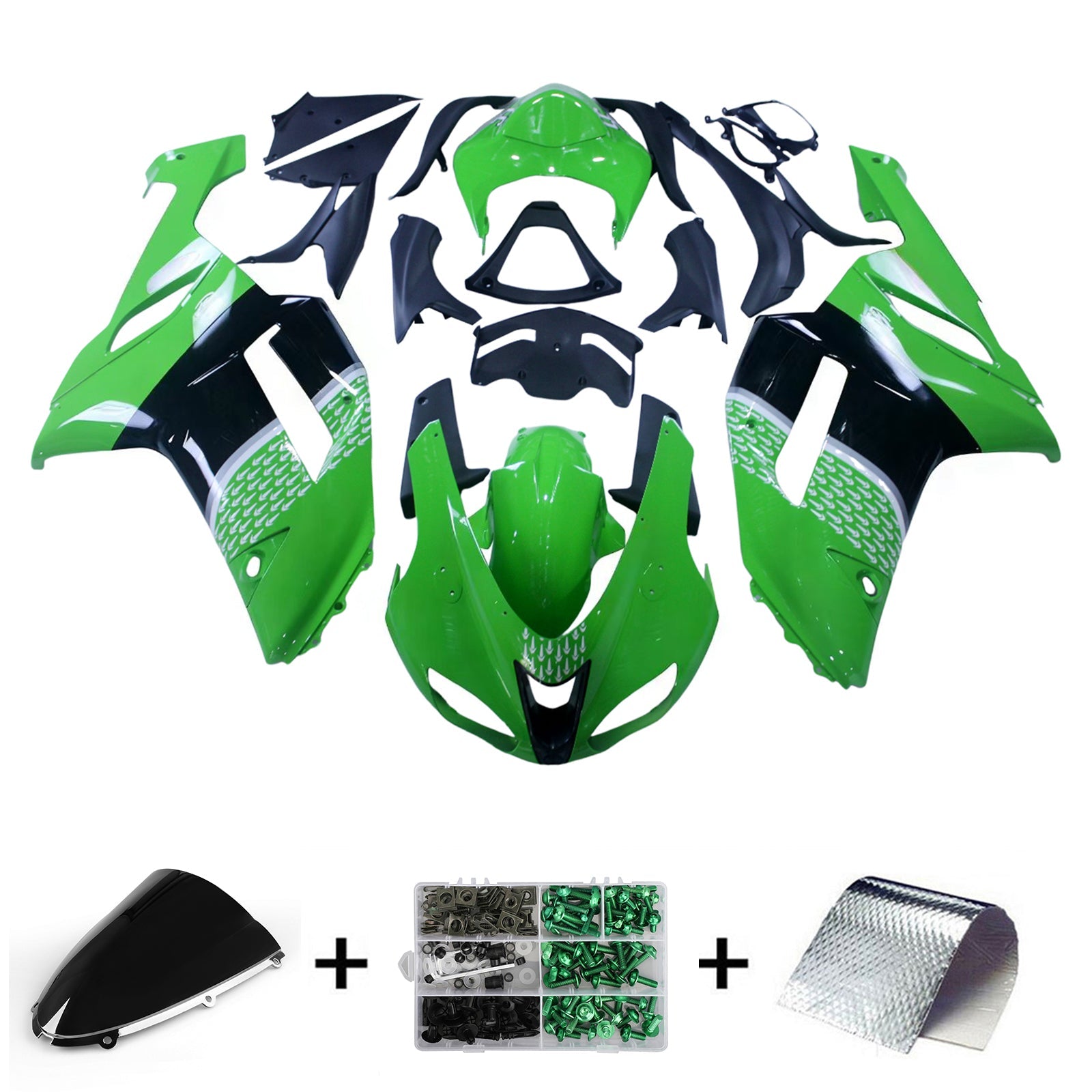 Owiewki Amotopart 2007-2008 Kawasaki ZX6R ZX636 Zielone Czarne ZX6R Generic