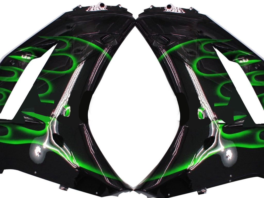 Carénages Amotopart 2007-2008 Kawasaki ZX6R ZX636 Black & Green Flame Ninja Generic