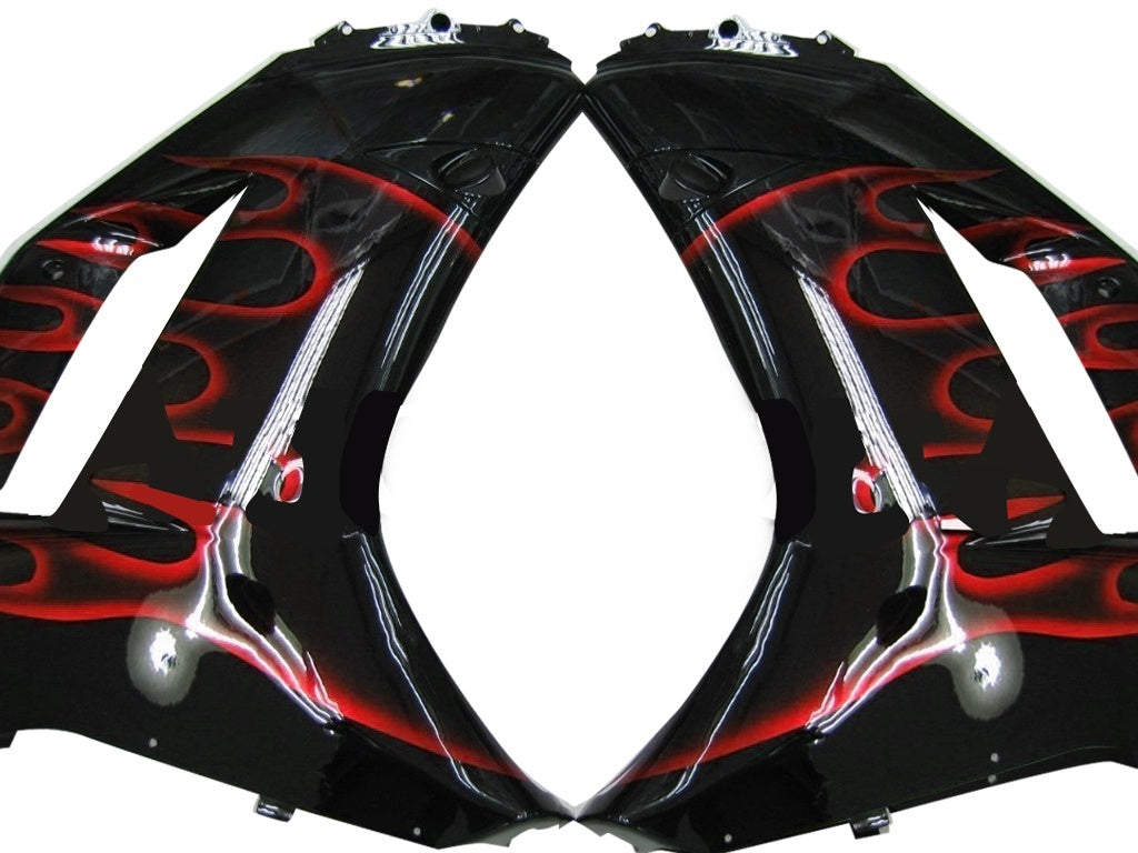 Amotopart stroomlijnkappen 2007-2008 Kawasaki ZX6R ZX636 zwart en rood gevlamd Ninja ZX6R generiek