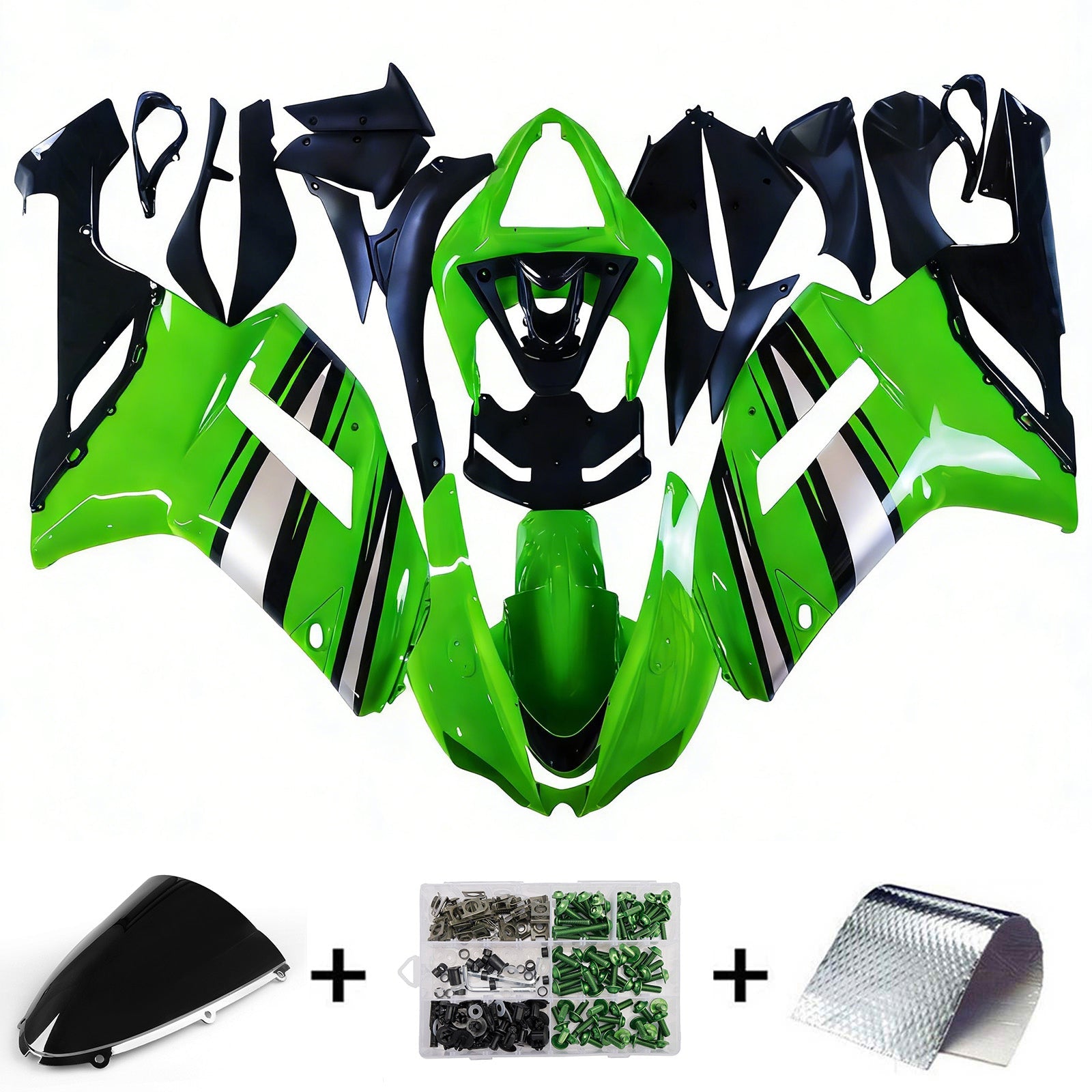 Carene Amotopart 2007-2008 Kawasaki ZX6R ZX636 Verde Nero Argento Ninja ZX6R Generico