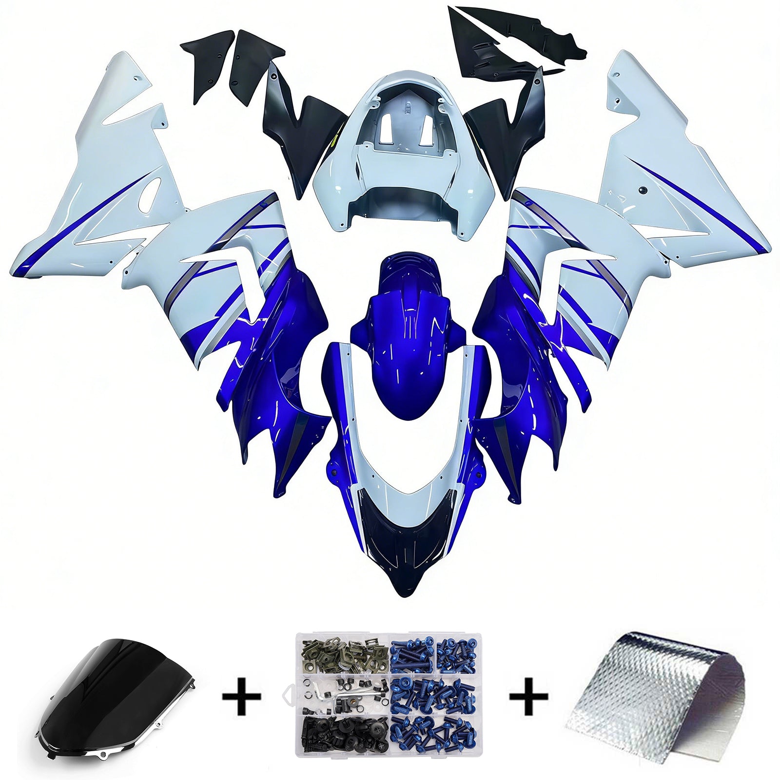 Amotopart stroomlijnkappen 2004-2005 Kawasaki ZX 10R blauw wit FIAT generiek