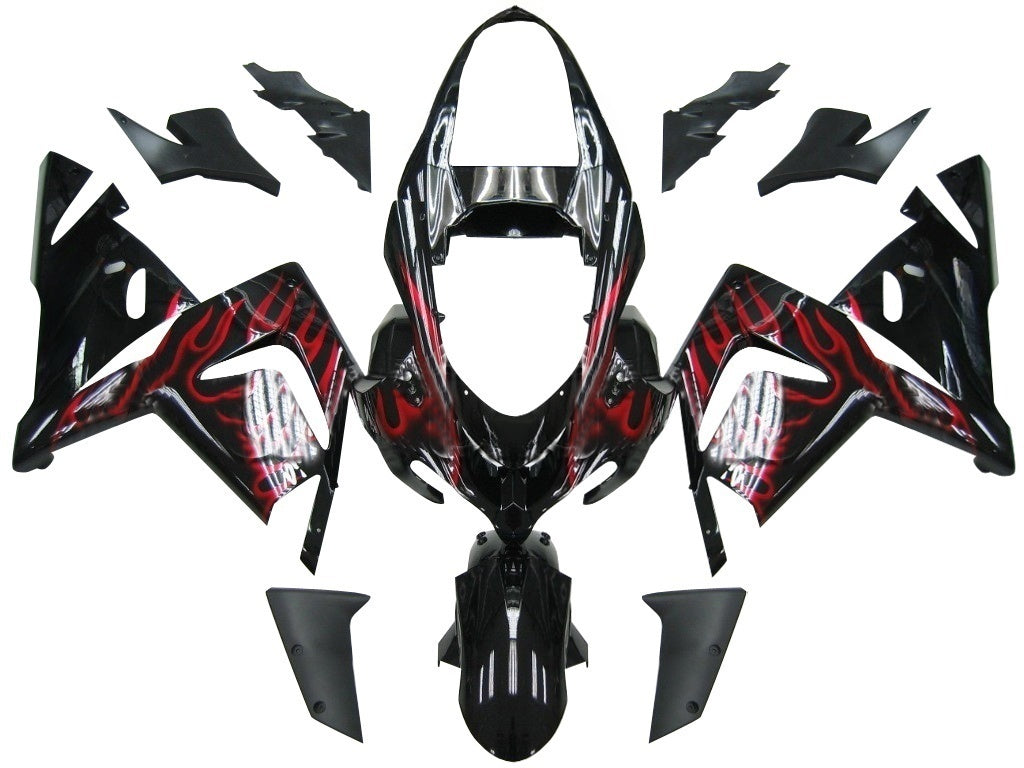 Carenado Amotopart 2004-2005 Kawasaki ZX 10R negro y rojo Flame Ninja genérico