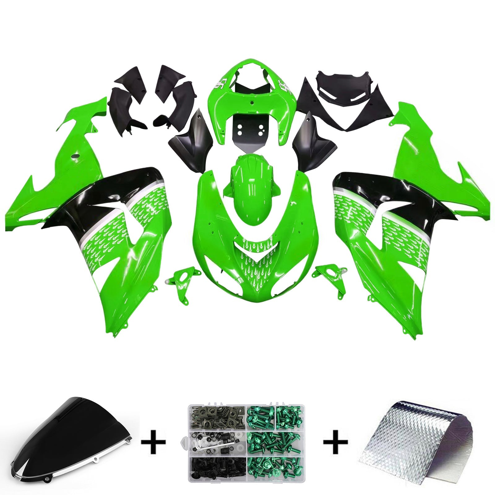 Carenados Amotopart 2006-2007 Kawasaki ZX 10R Verde Negro No.56 Nakano Genérico