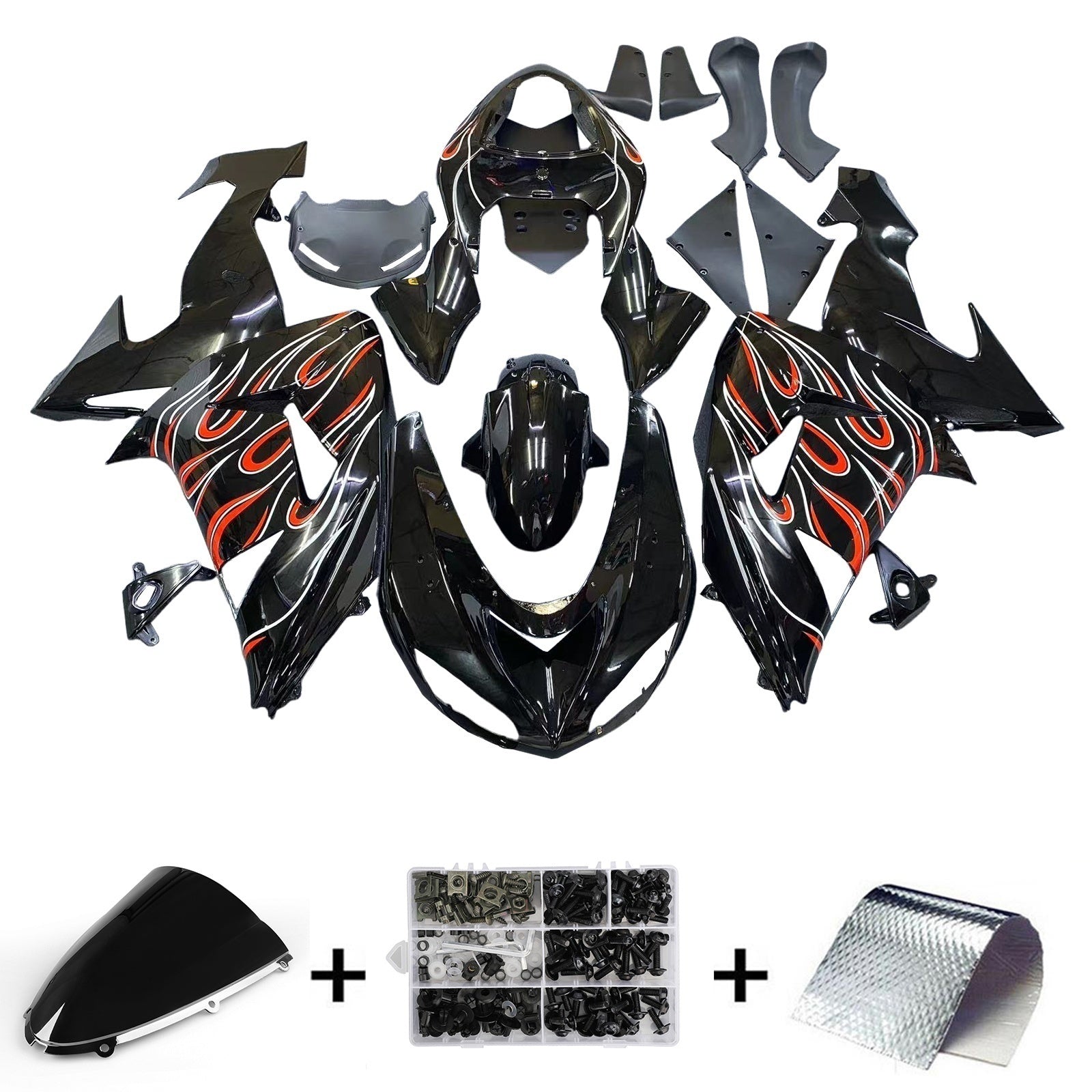 Carénages Amotopart 2006-2007 Kawasaki ZX 10R Noir Rouge Flame Generic