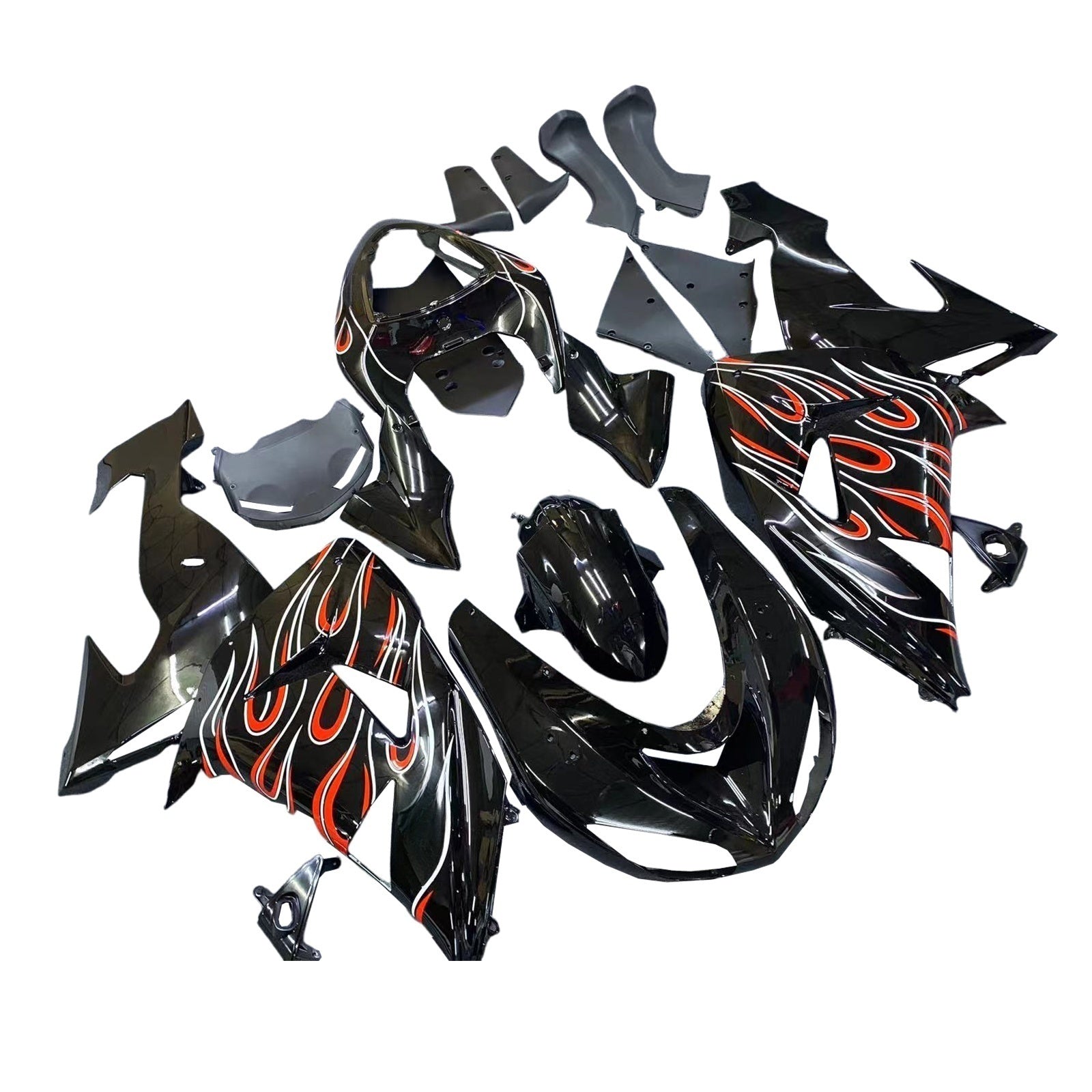 Carénages Amotopart 2006-2007 Kawasaki ZX 10R Noir Rouge Flame Generic
