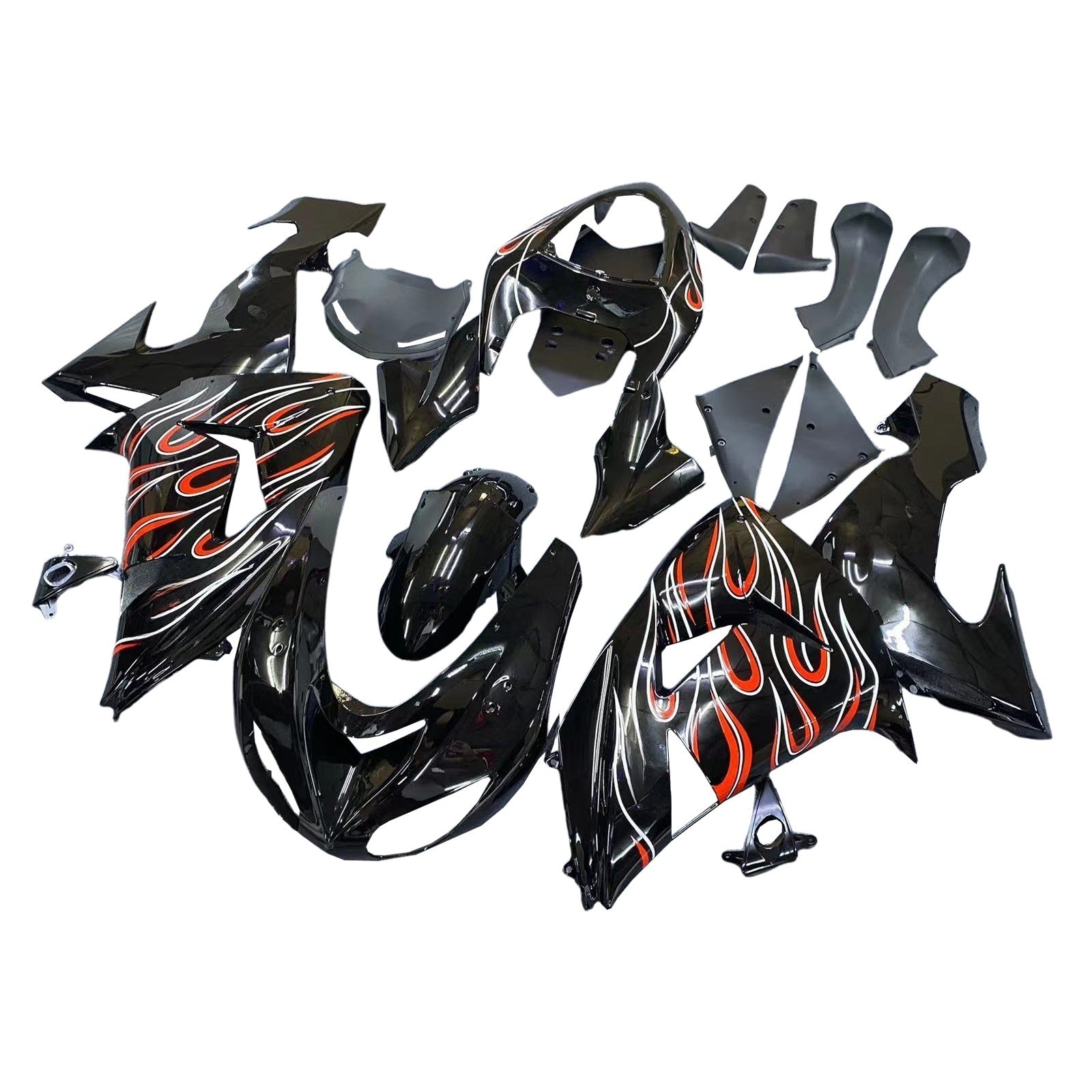 Carénages Amotopart 2006-2007 Kawasaki ZX 10R Noir Rouge Flame Generic