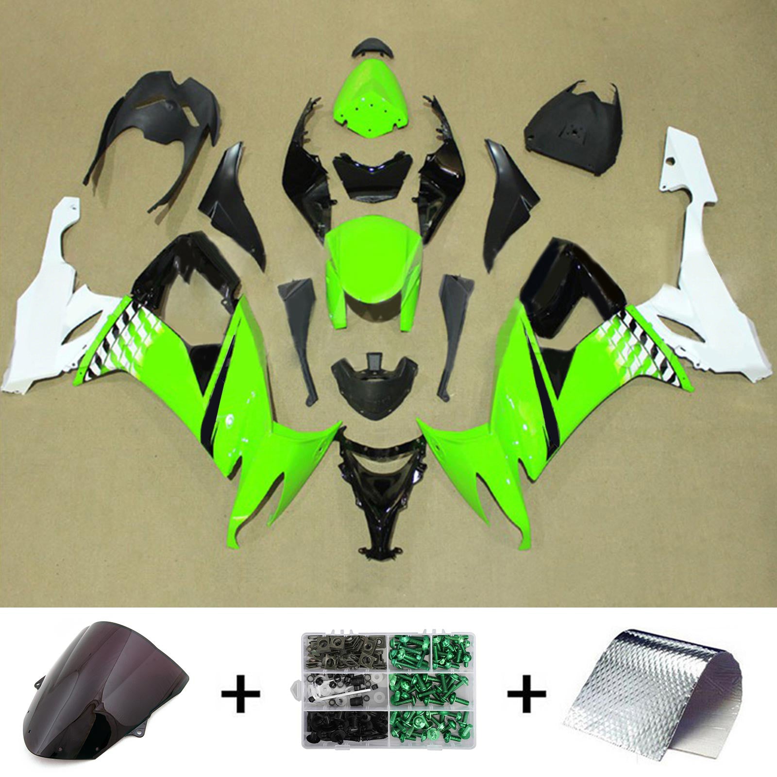 Amotopart Kawasaki ZX10R 2008-2010 Kit kvadratni plastični abs