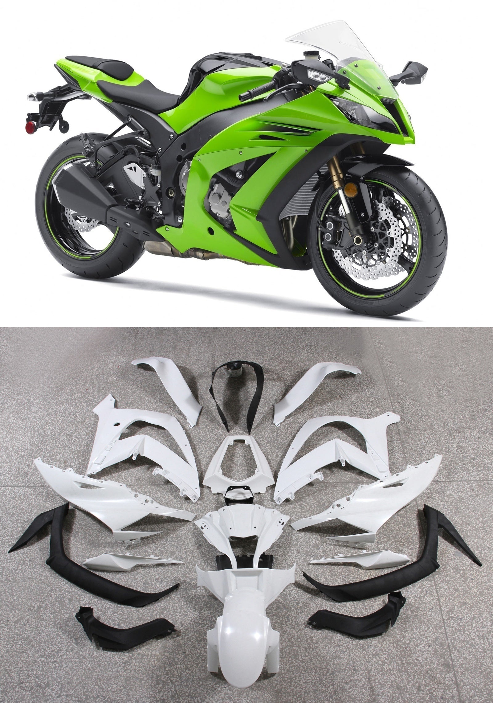 Owiewki Amotopart 2011-2015 Tworzywa sztuczne Kawasaki ZX10R Ninja Green Generic