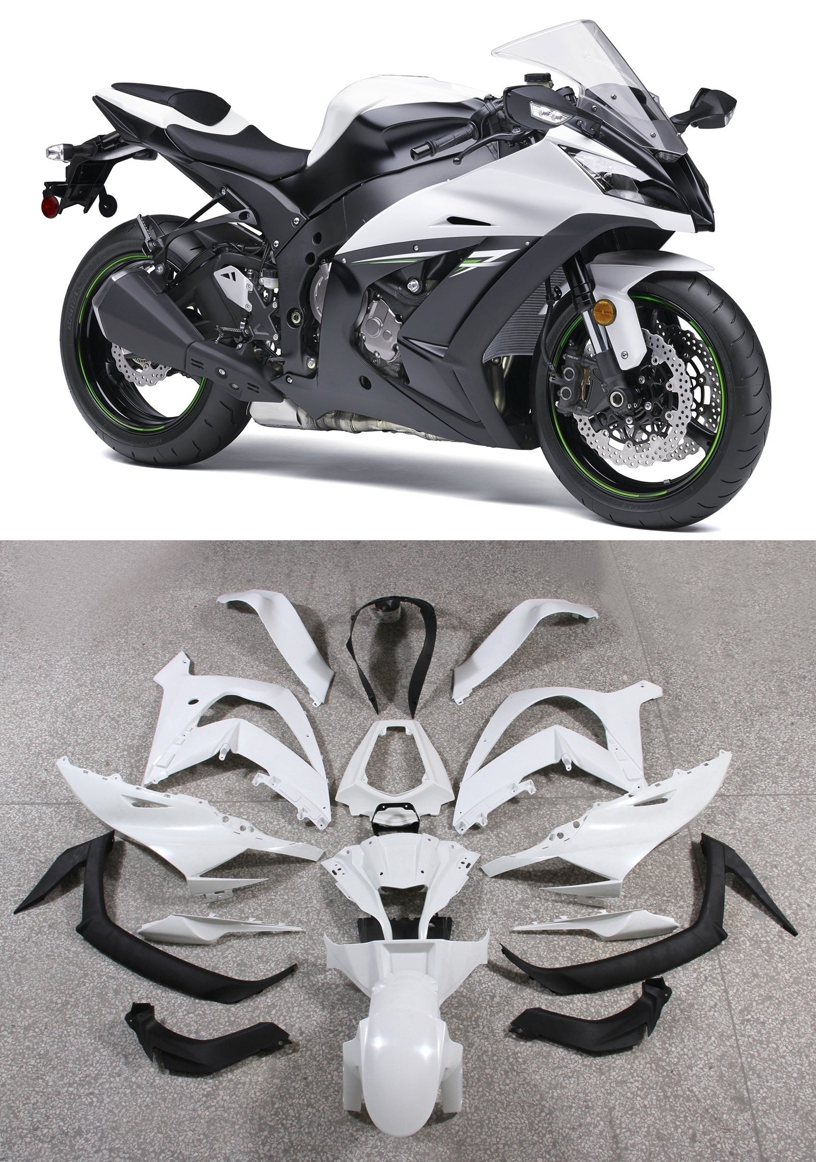 Amotopart Carénages 2011-2015 Plastiques Kawasaki ZX10R Ninja Blanc Noir ZX10R Generic