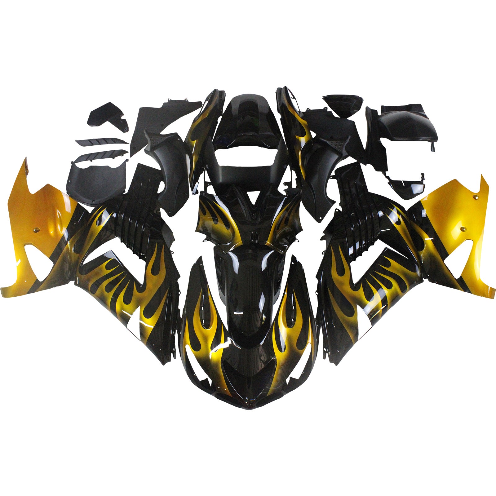 Amotopart pour Ninja ZX14R 2006-2011 noir et or flamme carrosserie carénage ABS moulé par Injection plastique ensemble 6 # générique