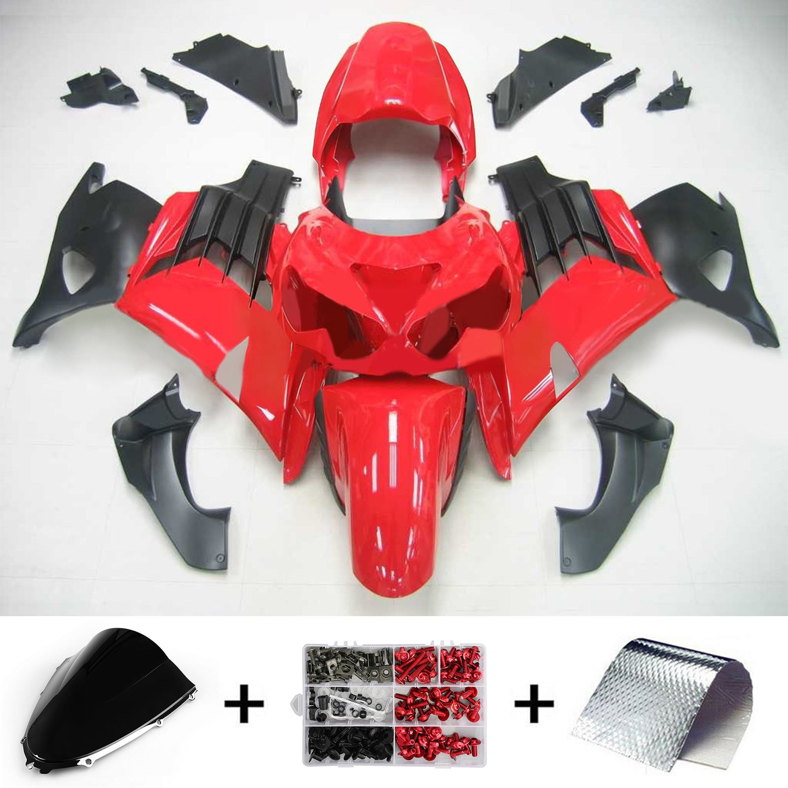 Carenados de plástico Amotopart 2012-2021 Kawasaki ZX14R Ninja Rojo Genérico