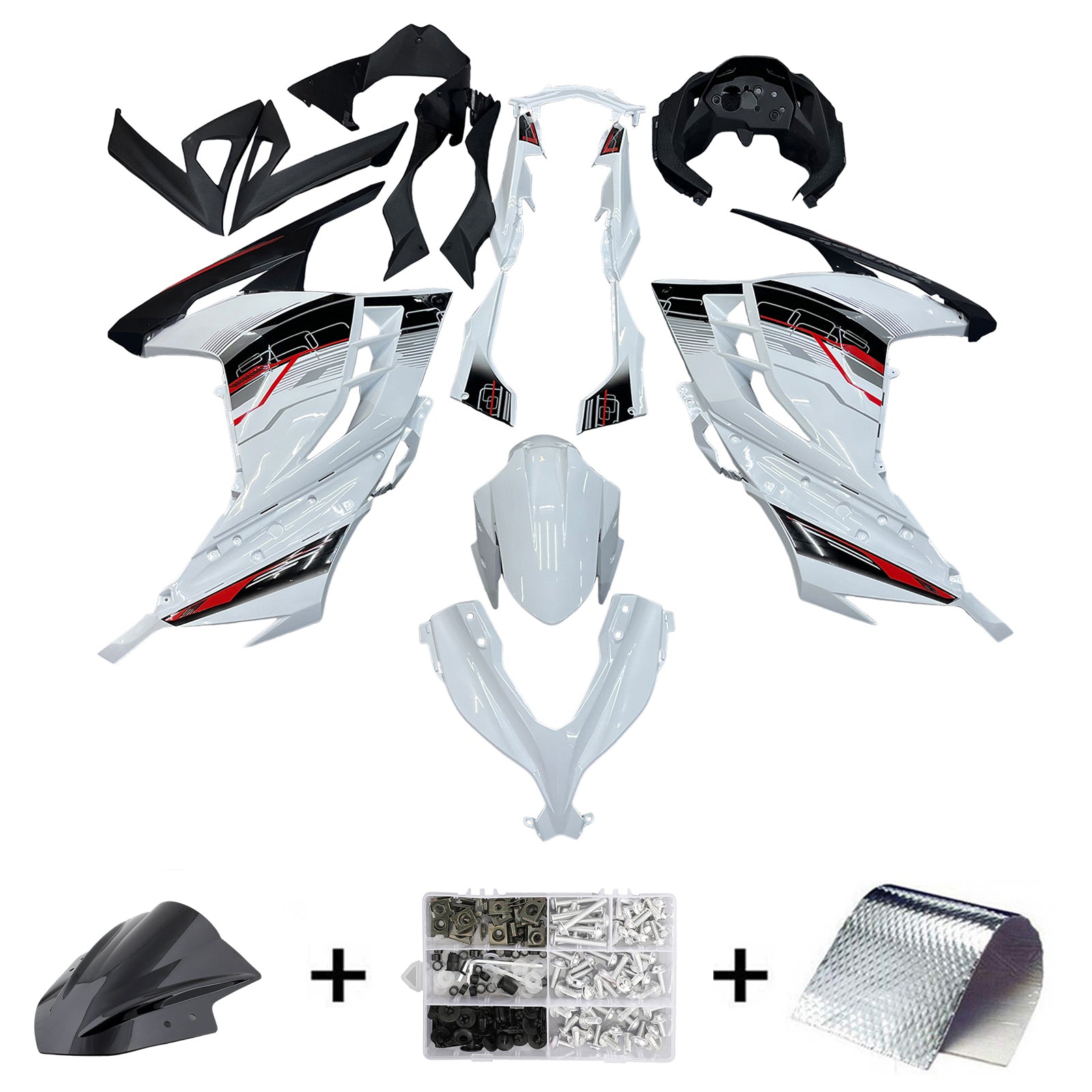 Amotopart Ninja 300R EX300R 2013-2017 Carenado de carrocería de arte blanco Plástico ABS moldeado por inyección 6# Genérico