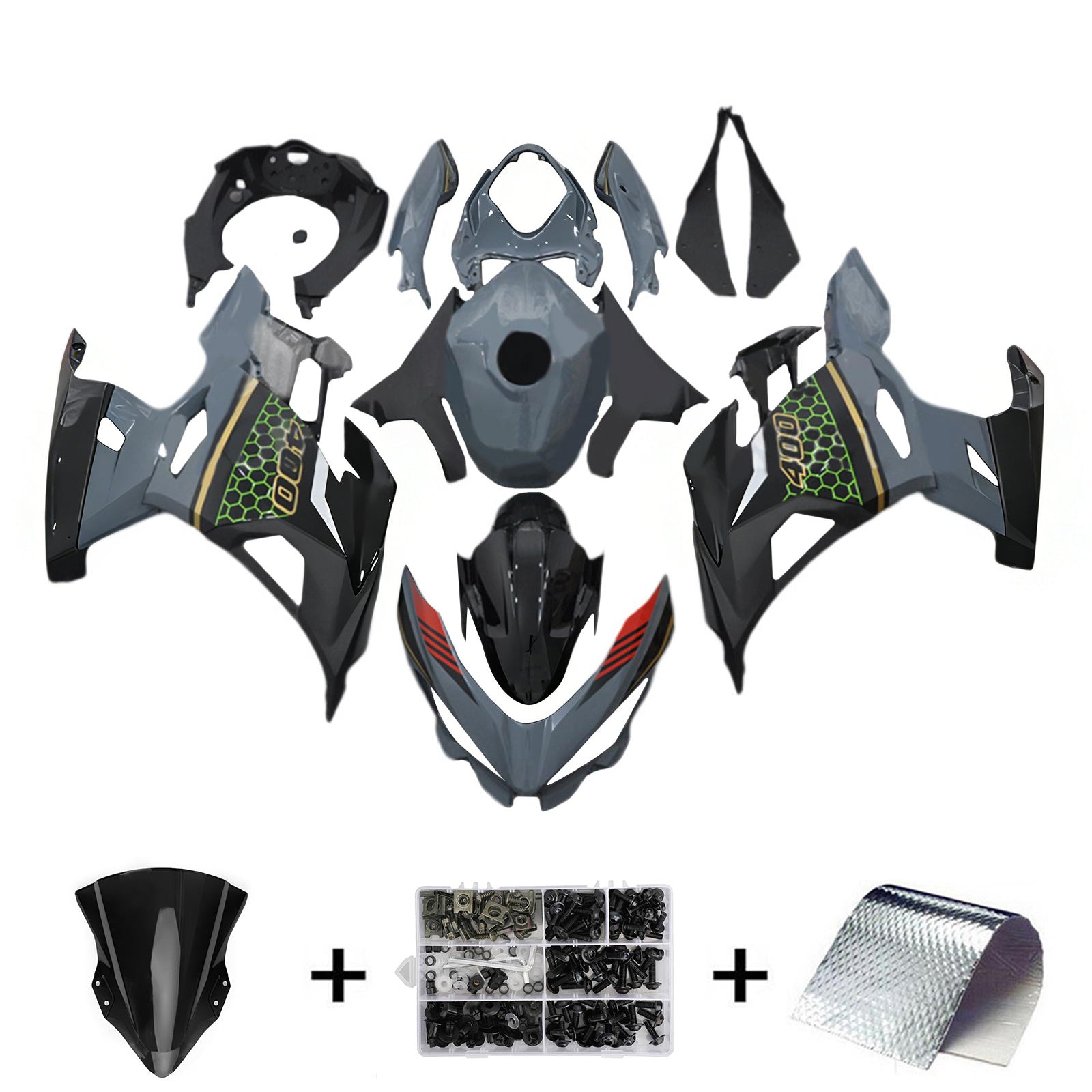 Amotopart Kawasaki EX400 Ninja400 2018-2023 Kit de carénage Carrosserie Plastique ABS