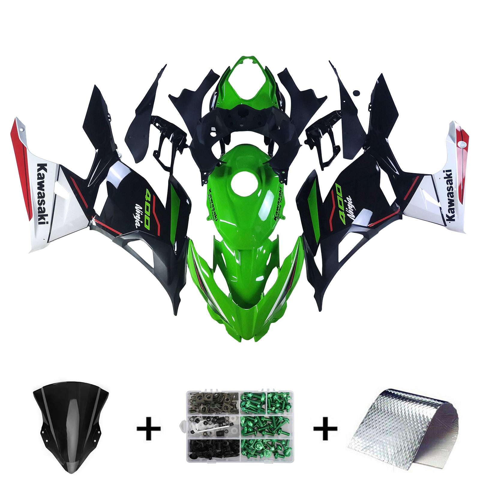 Amotopart kawasaki ex400 ninja400 2018-2023 komplet poštenosti corrier plastični abs