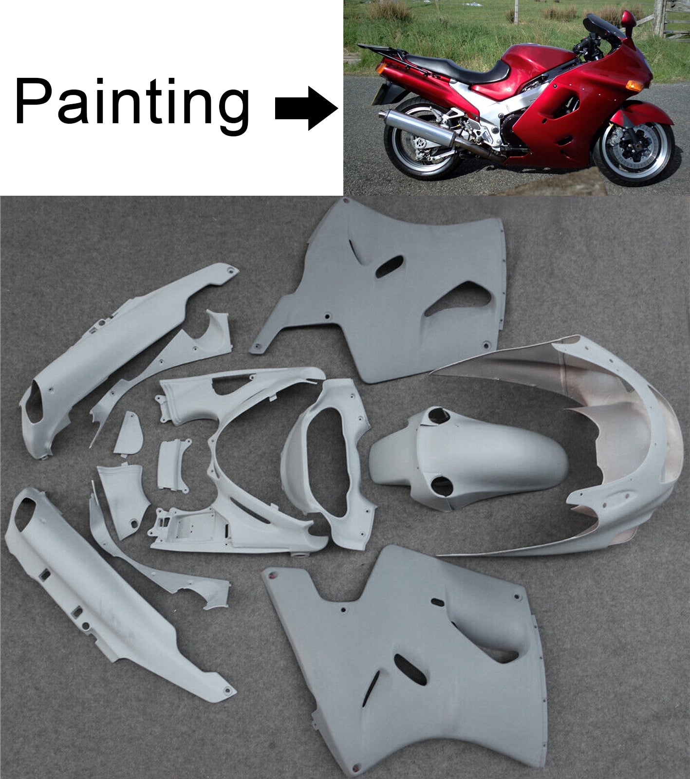 Amotopart Kawasaki ZZR1100 1993-2003 Kit Carénage Carrosserie Plastique
