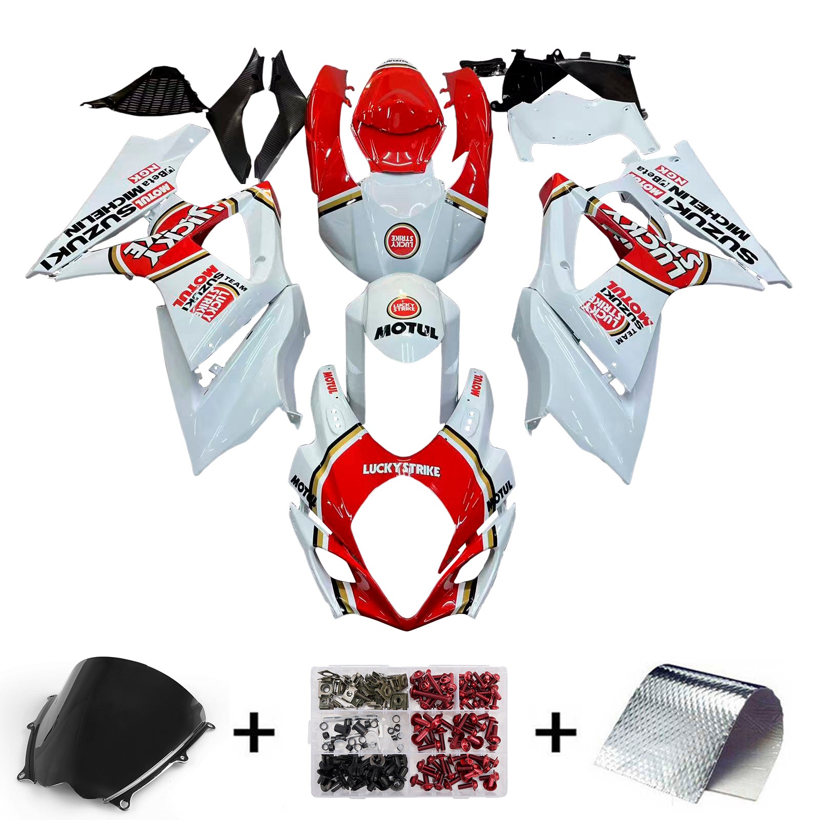 Amotopart stroomlijnkappen 2007-2008 Suzuki GSXR 1000 wit en rood Lucky Strike generiek