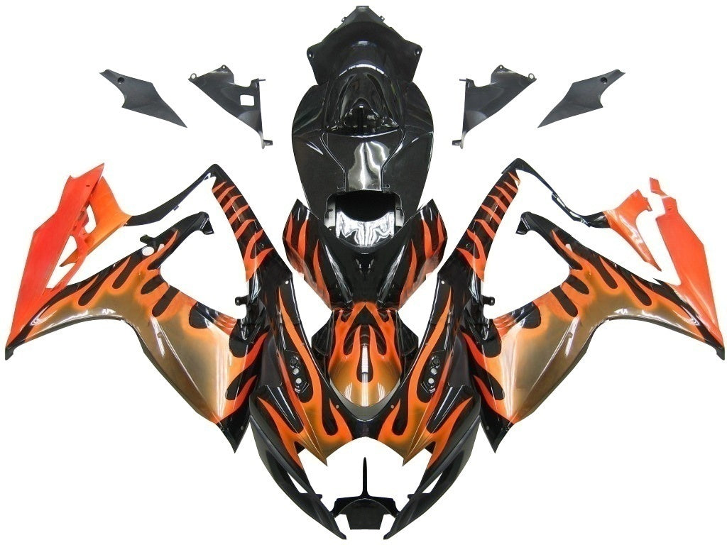 Amotopart stroomlijnkappen 2006-2007 Suzuki GSXR 600 750 zwart en oranje gouden vlam generiek