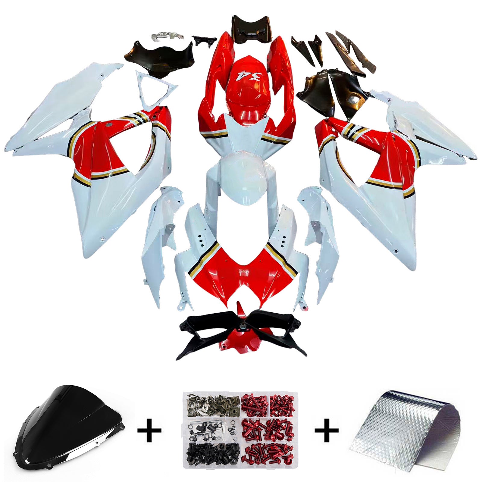 Carénages Amotopart 2008-2010 Suzuki GSXR 600 750 Blanc Rouge Lucky Strike Generic