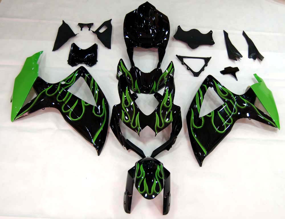 Carénages Amotopart 2008-2010 Suzuki GSXR 600 750 Black & Green Flame GSXR Generic