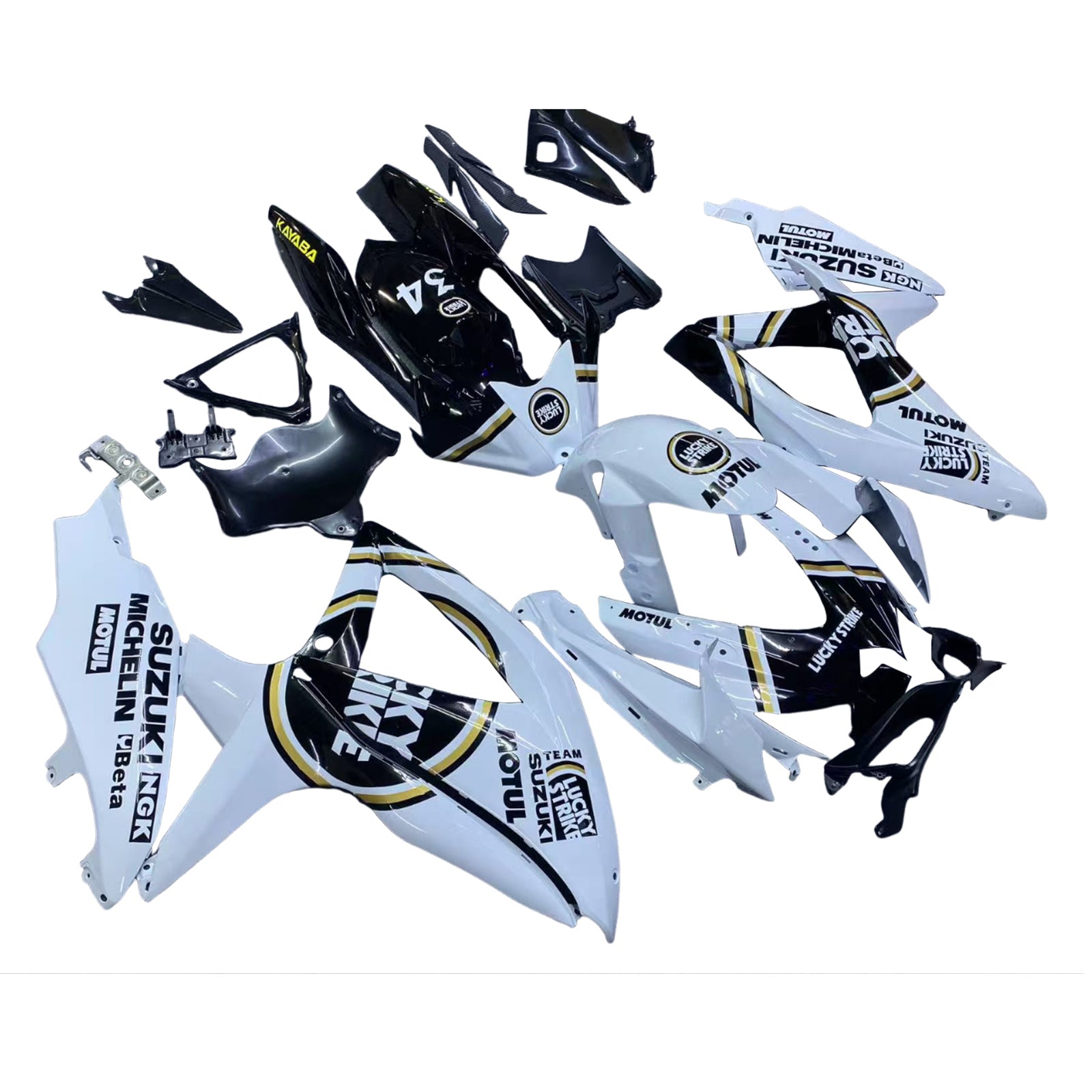 Amotopart stroomlijnkappen 2008-2010 Suzuki GSXR 600 750 wit zwart Lucky Strike generiek
