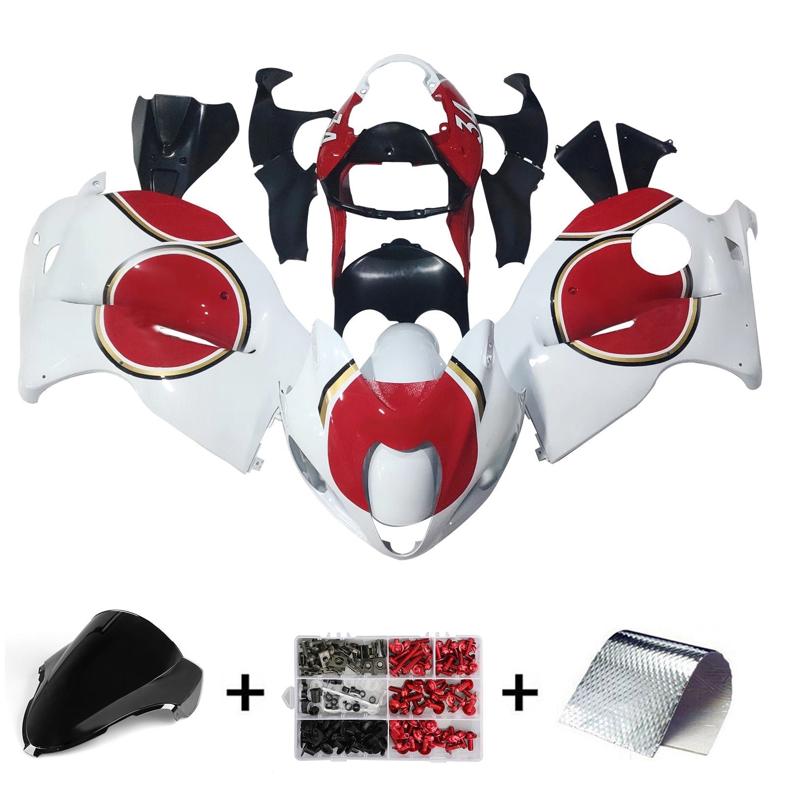Amotopart stroomlijnkappen 1999-2007 Suzuki GSX1300 Hayabusa wit en rood Lucky Strike generiek