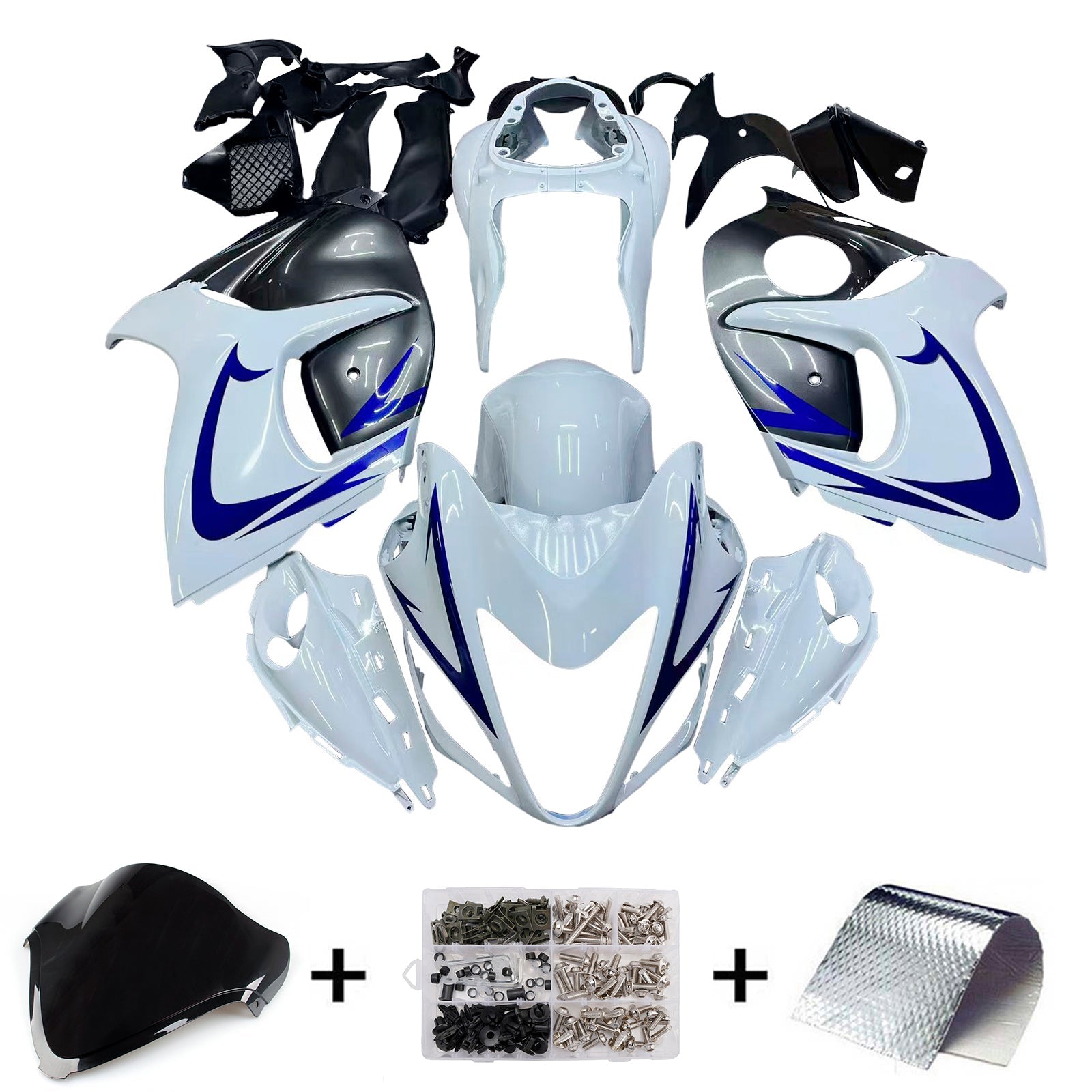 Carene Amotopart 2008-2020 Suzuki GSX 1300 Hayabusa Bianco Grigio Blu Generico