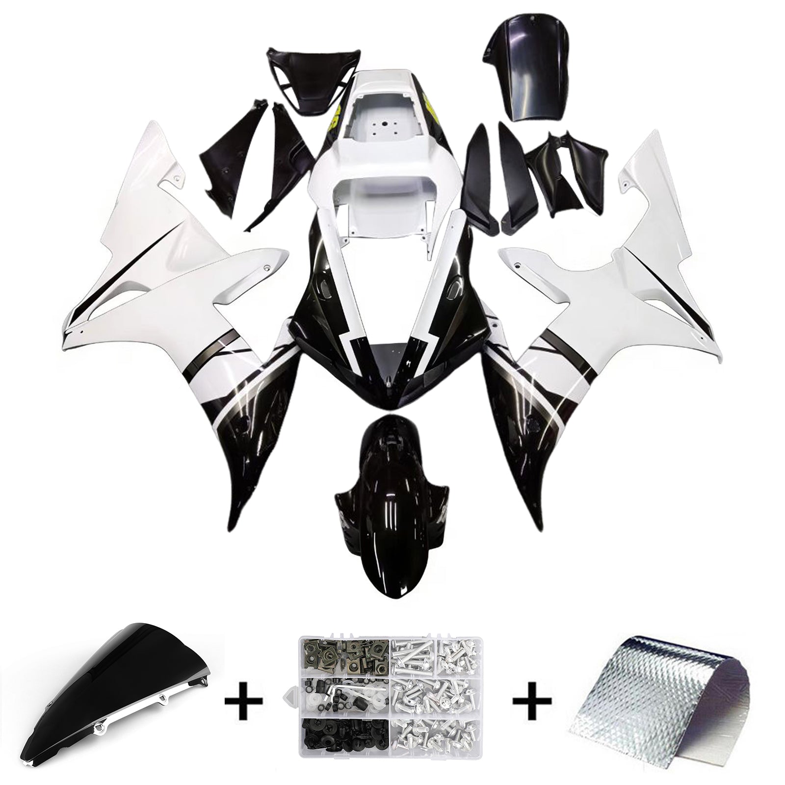 Amotopartin suojat 2002-2003 Yamaha YZF-R1 mustavalkoinen yleinen