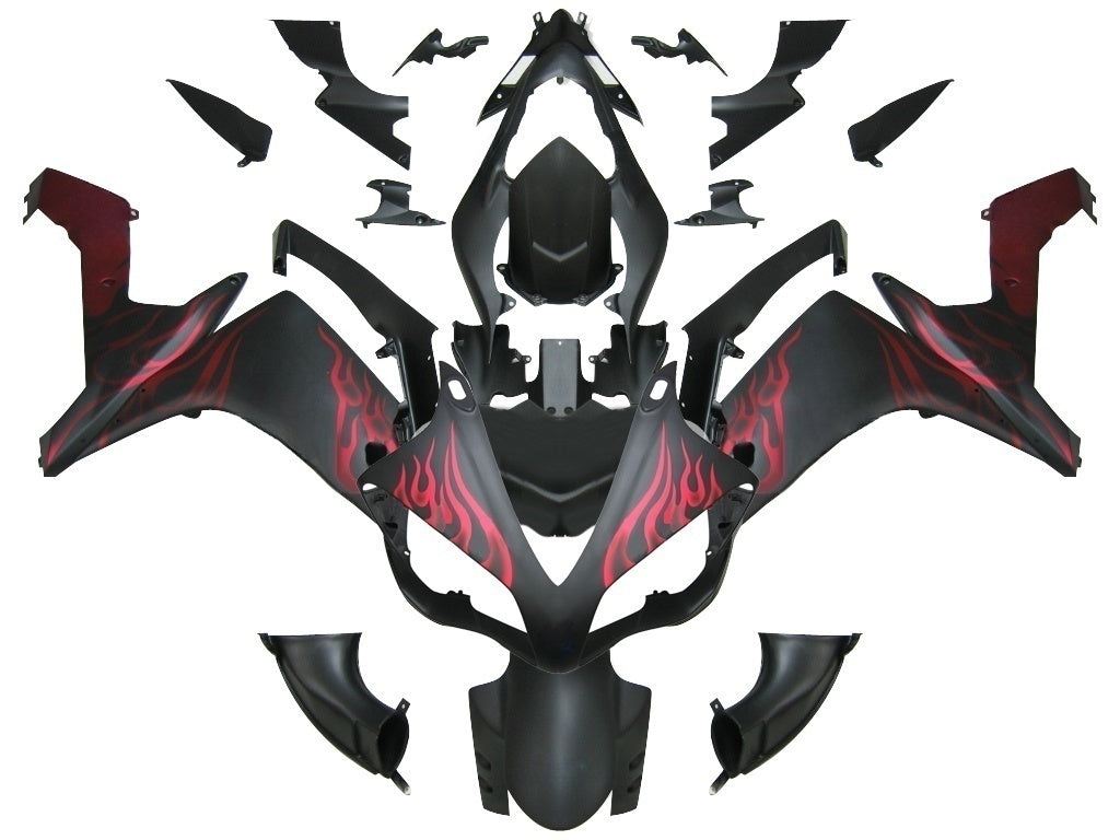 Carenados Amotopart 2007-2008 Yamaha YZF-R1 Negro Mate y Rojo Llama R1 Genérico
