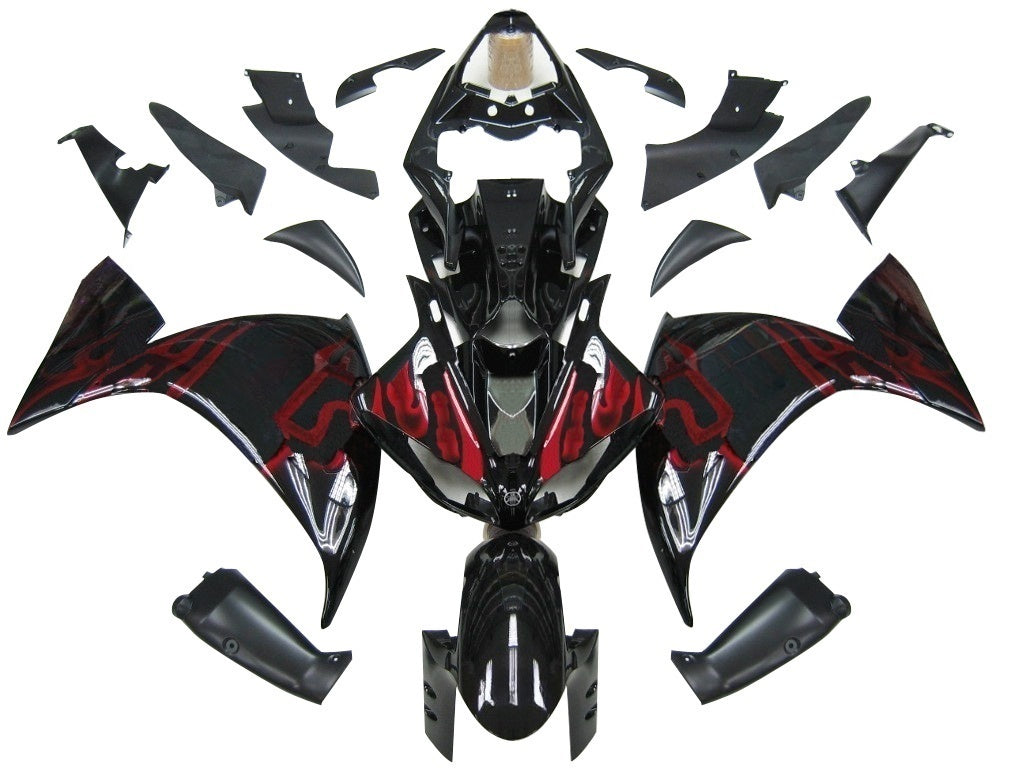 Owiewki Amotopart 2009-2011 Yamaha YZF-R1 czarno-czerwone płomienie ogólne